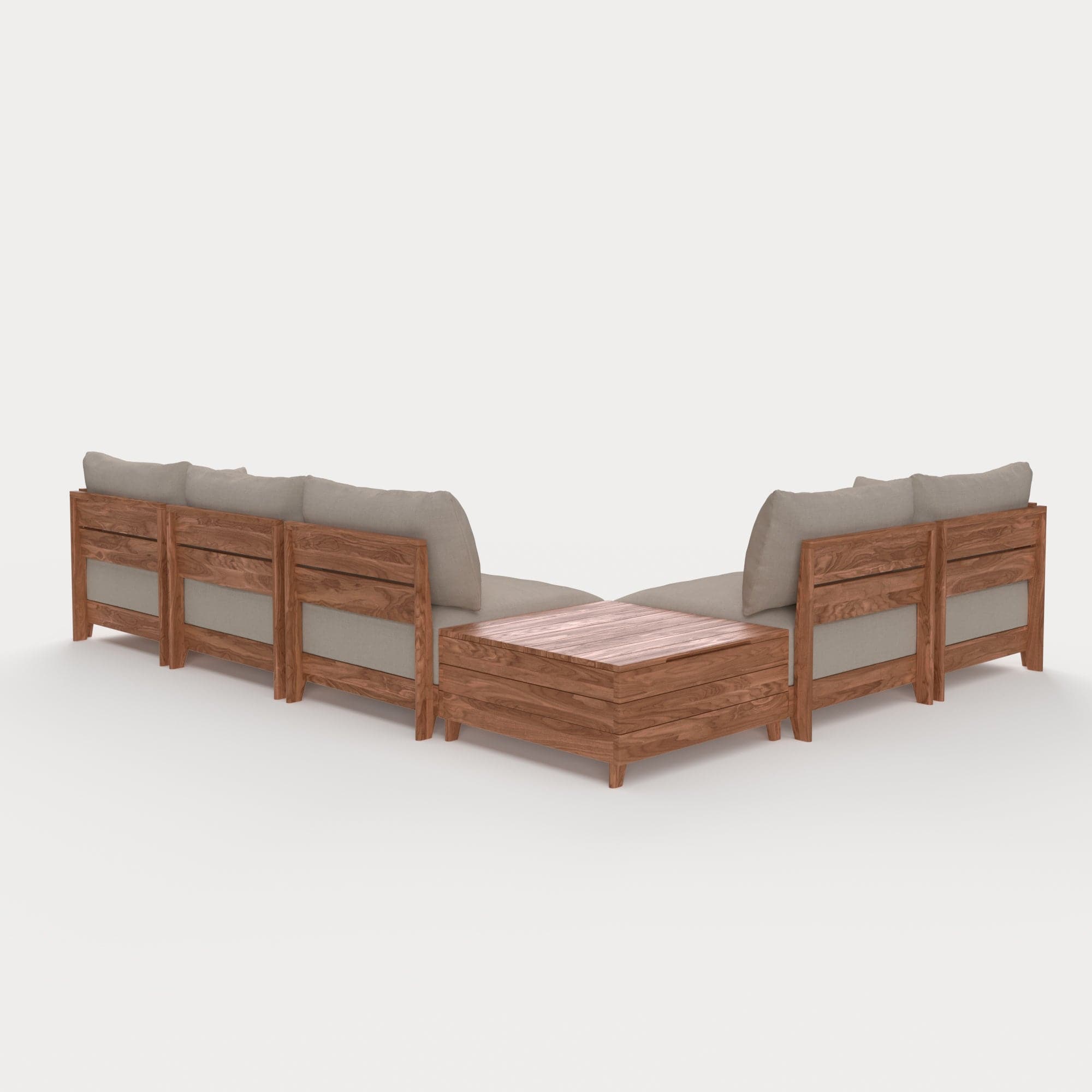 Dwell™ Modular Teak Outdoor 5-Seater L-Sectional + Storage Coffee Table  | Classic Canvas in Sand
