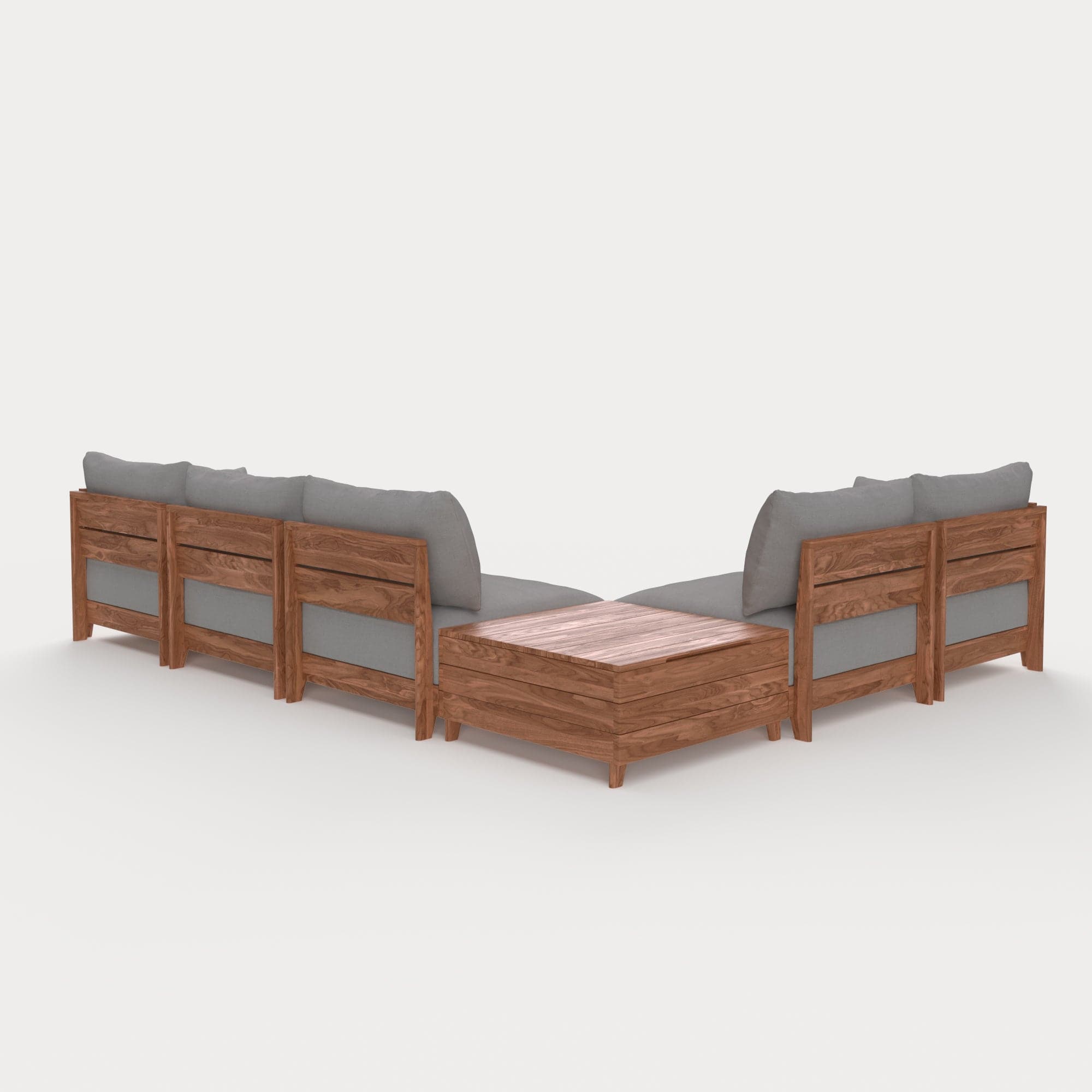 Dwell™ Modular Teak Outdoor 5-Seater L-Sectional + Storage Coffee Table  | Classic Canvas in Stone Gray