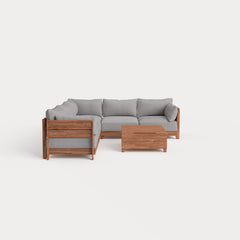 Dwell™ Modular Teak Outdoor 5-Seater L-Sectional with Storage Coffee Table  | Classic Canvas in Stone Gray