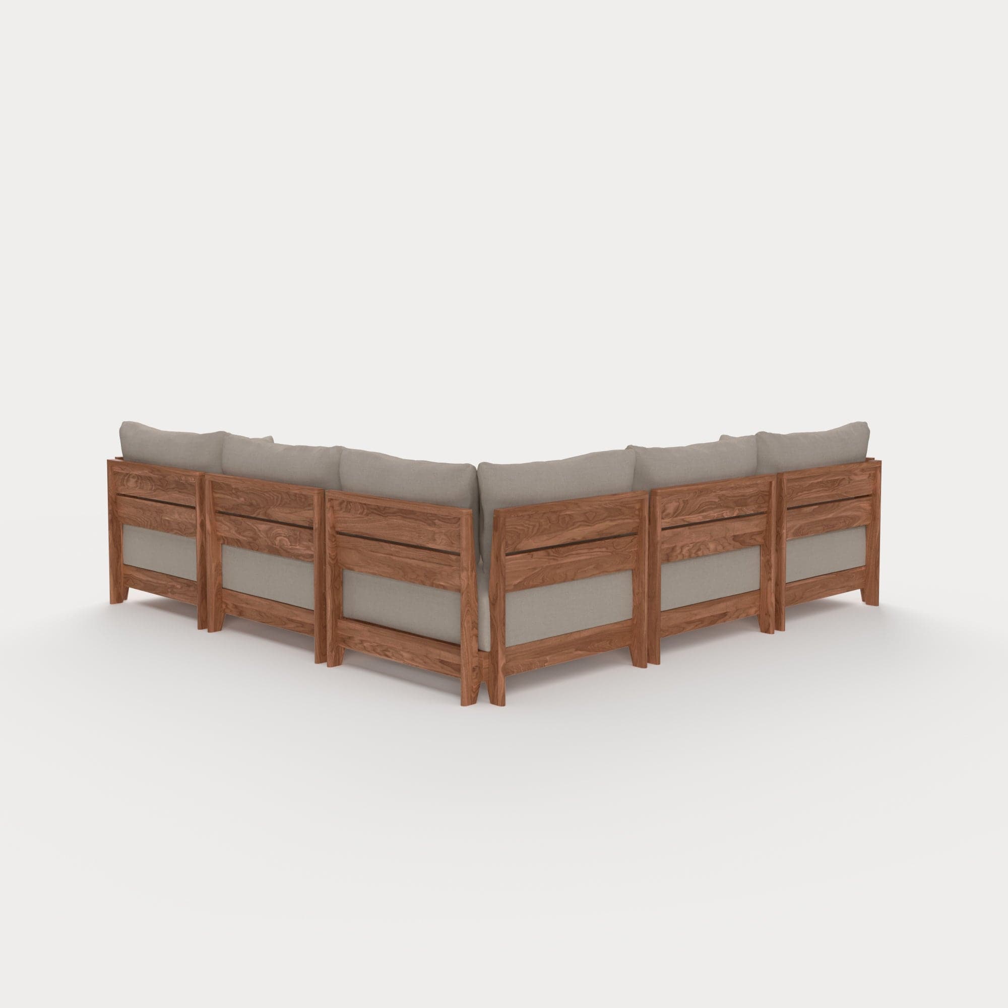 Dwell™ Modular Teak Outdoor 5-Seater L-Sectional with Ottoman + Side Table | Classic Canvas in Sand