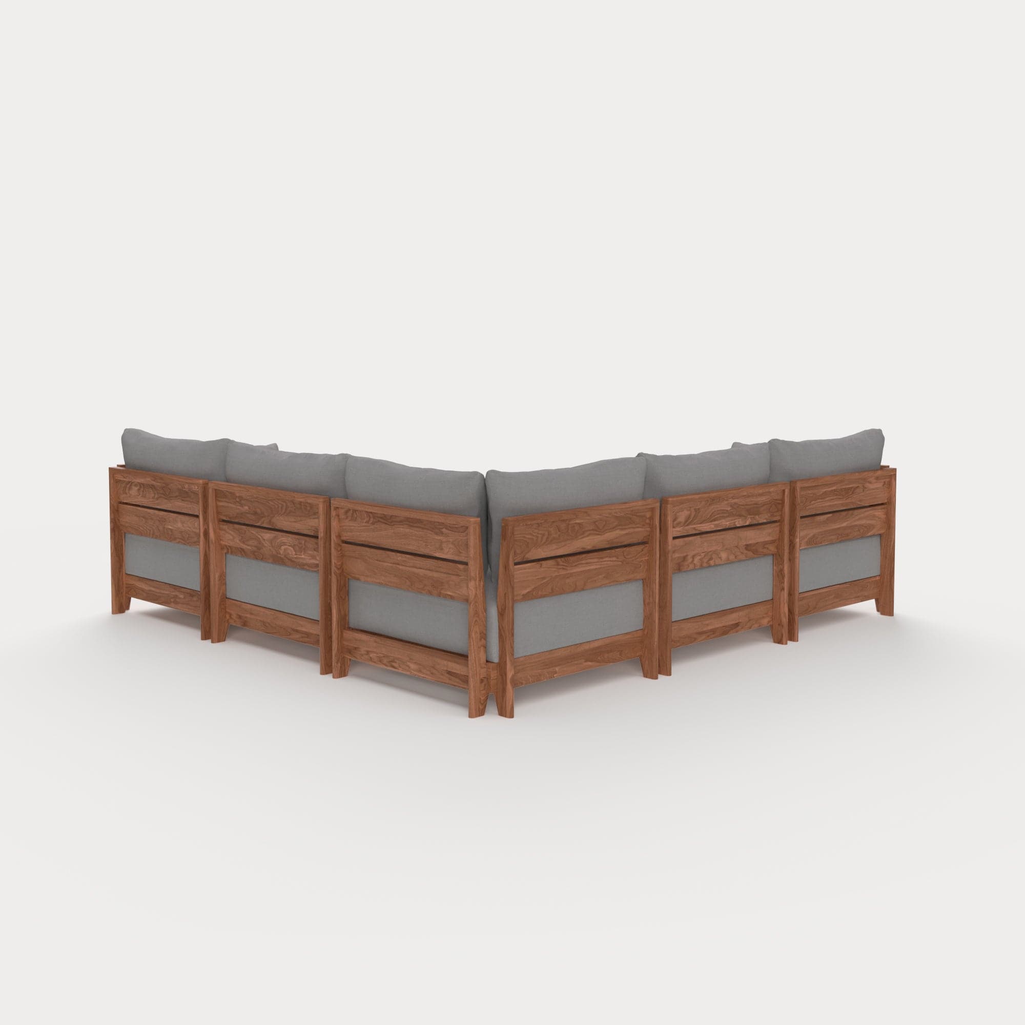 Dwell™ Modular Teak Outdoor 5-Seater L-Sectional with Ottoman + Side Table | Classic Canvas in Stone Gray