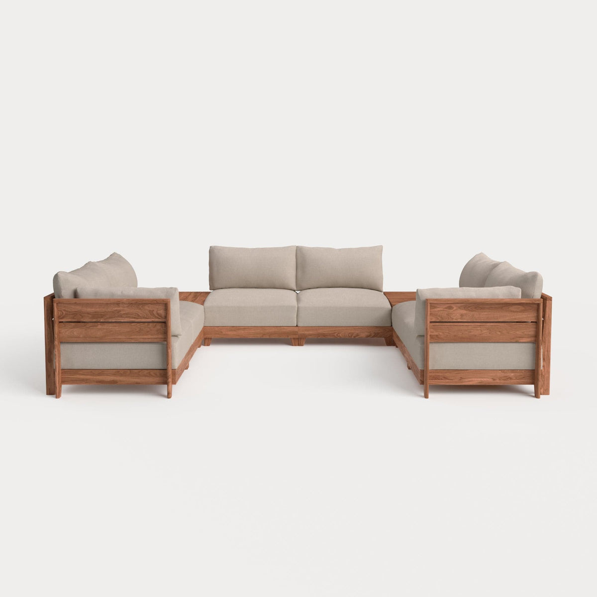 Dwell™ Modular Teak Outdoor 6-Seater U-Sectional + Storage Coffee Tables | Classic Canvas in Sand