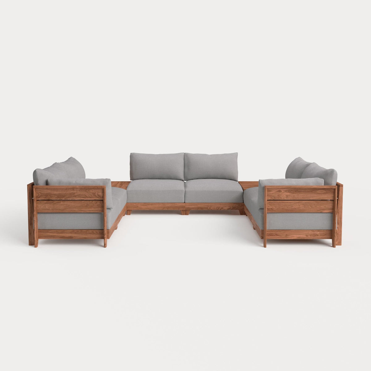 Dwell™ Modular Teak Outdoor 6-Seater U-Sectional + Storage Coffee Tables | Classic Canvas in Stone Gray