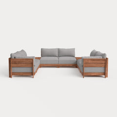 Dwell™ Modular Teak Outdoor 6-Seater U-Sectional + Storage Coffee Tables | Classic Canvas in Stone Gray