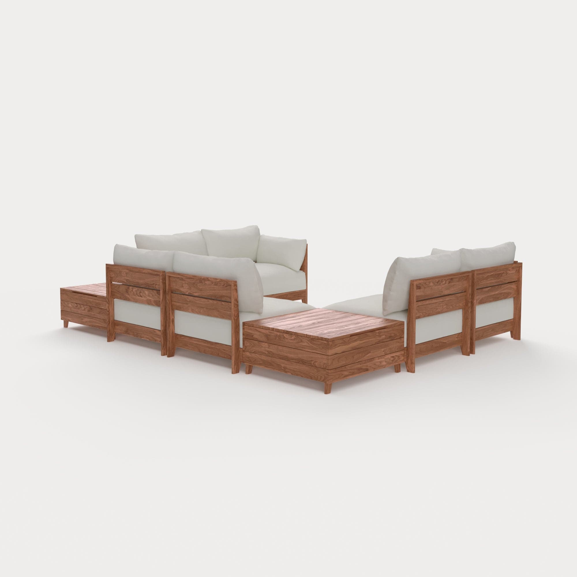 Dwell™ Modular Teak Outdoor 6-Seater U-Sectional + Storage Coffee Tables | Classic Canvas in Cloud