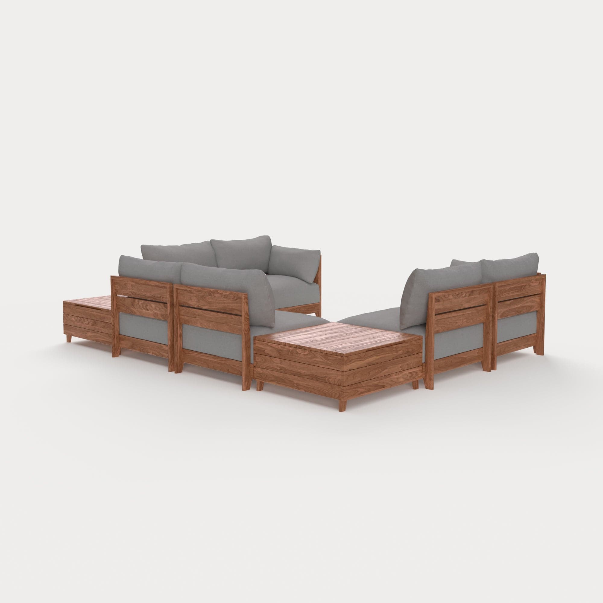 Dwell™ Modular Teak Outdoor 6-Seater U-Sectional + Storage Coffee Tables | Classic Canvas in Stone Gray