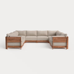 Dwell™ Modular Teak Outdoor 8-Seater U-Sectional | Classic Canvas in Sand