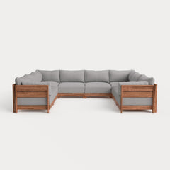 Dwell™ Modular Teak Outdoor 8-Seater U-Sectional | Classic Canvas in Stone Gray