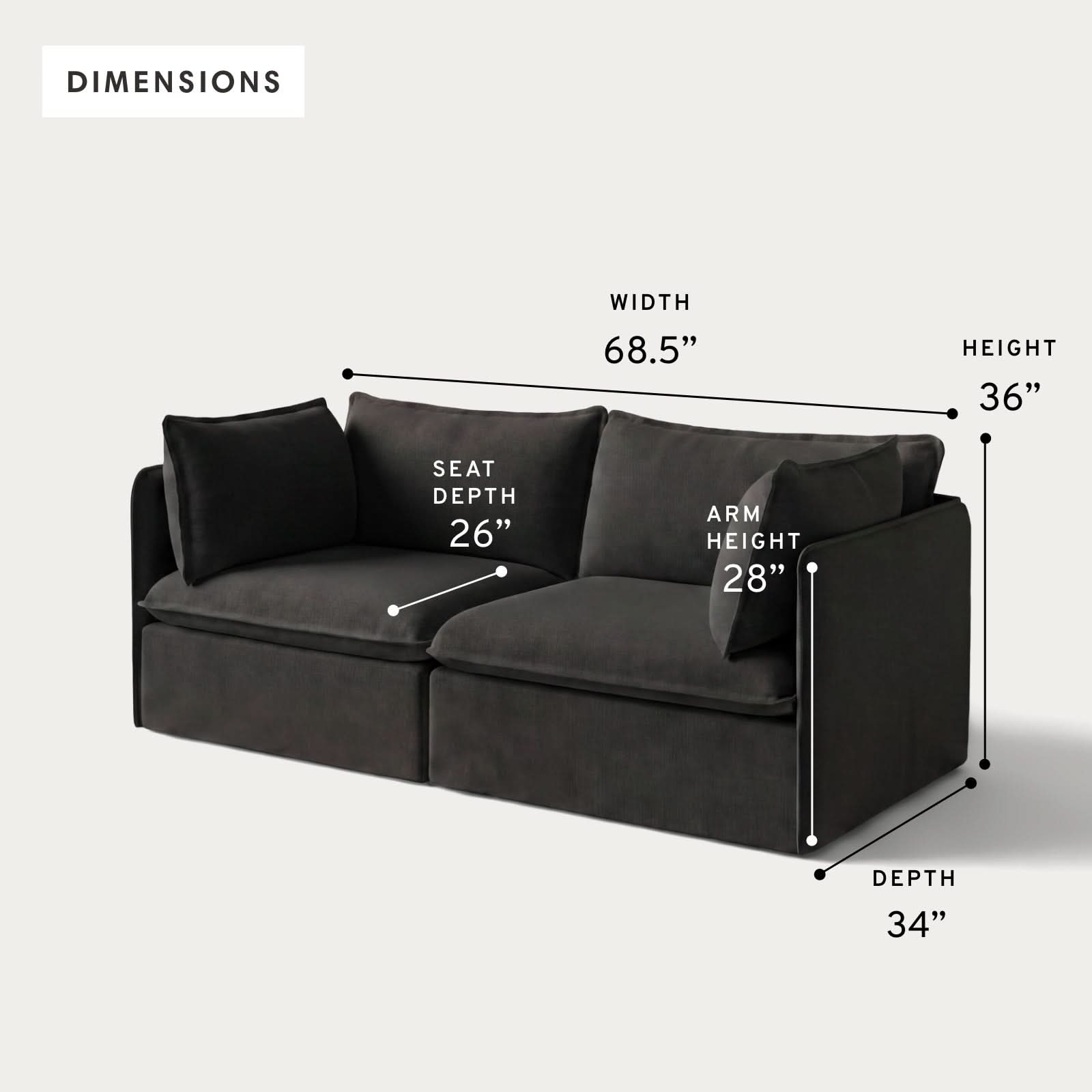 Modular Outdoor Washable 2-Seater | Classic Canvas in Charcoal