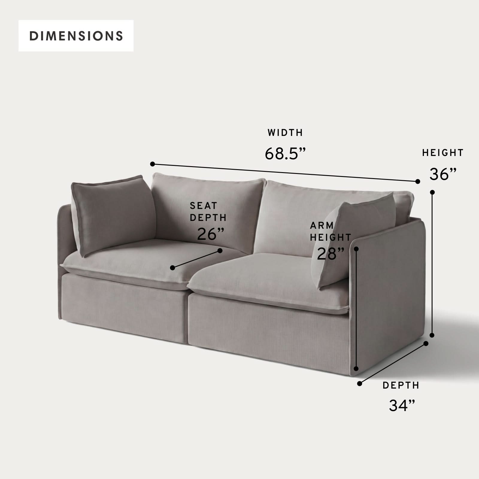 Modular Outdoor Washable 2-Seater | Nano Slubweave in Haze Gray