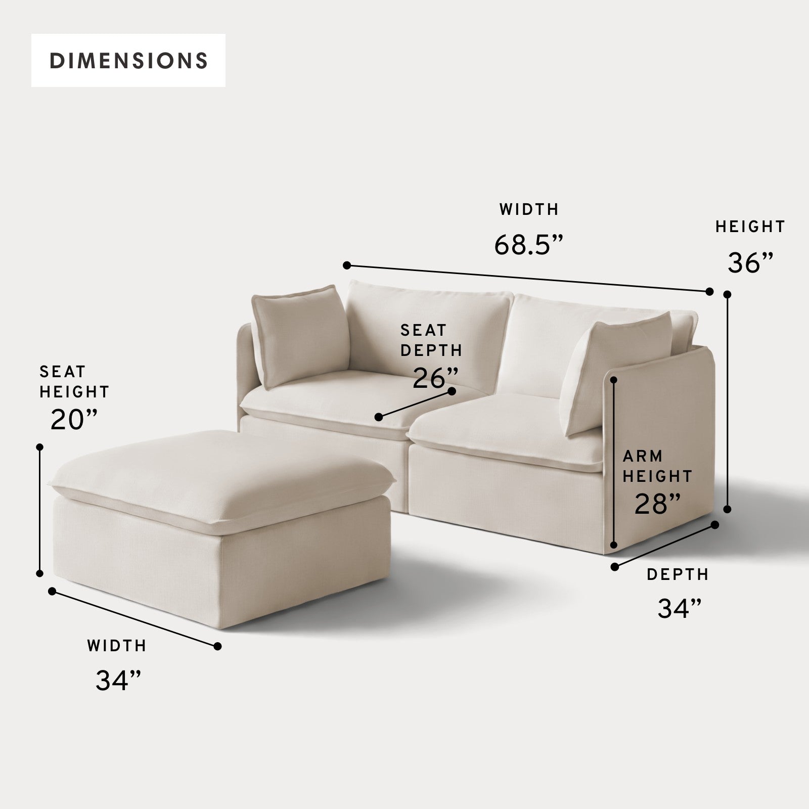 Modular Outdoor Washable 2-Seater + Ottoman | Nano Slubweave in Chai