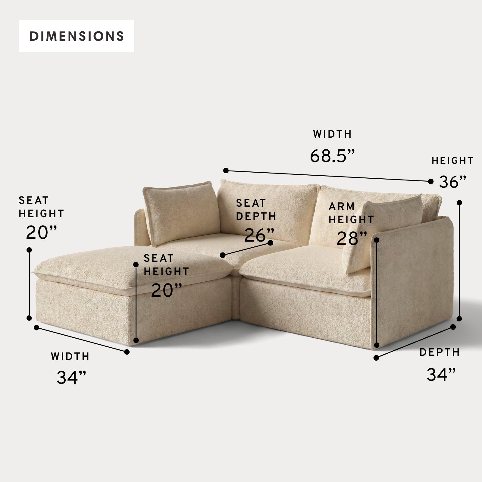 Modular Outdoor Washable 2-Seater Sectional | Alfresco Boucle in Cashew