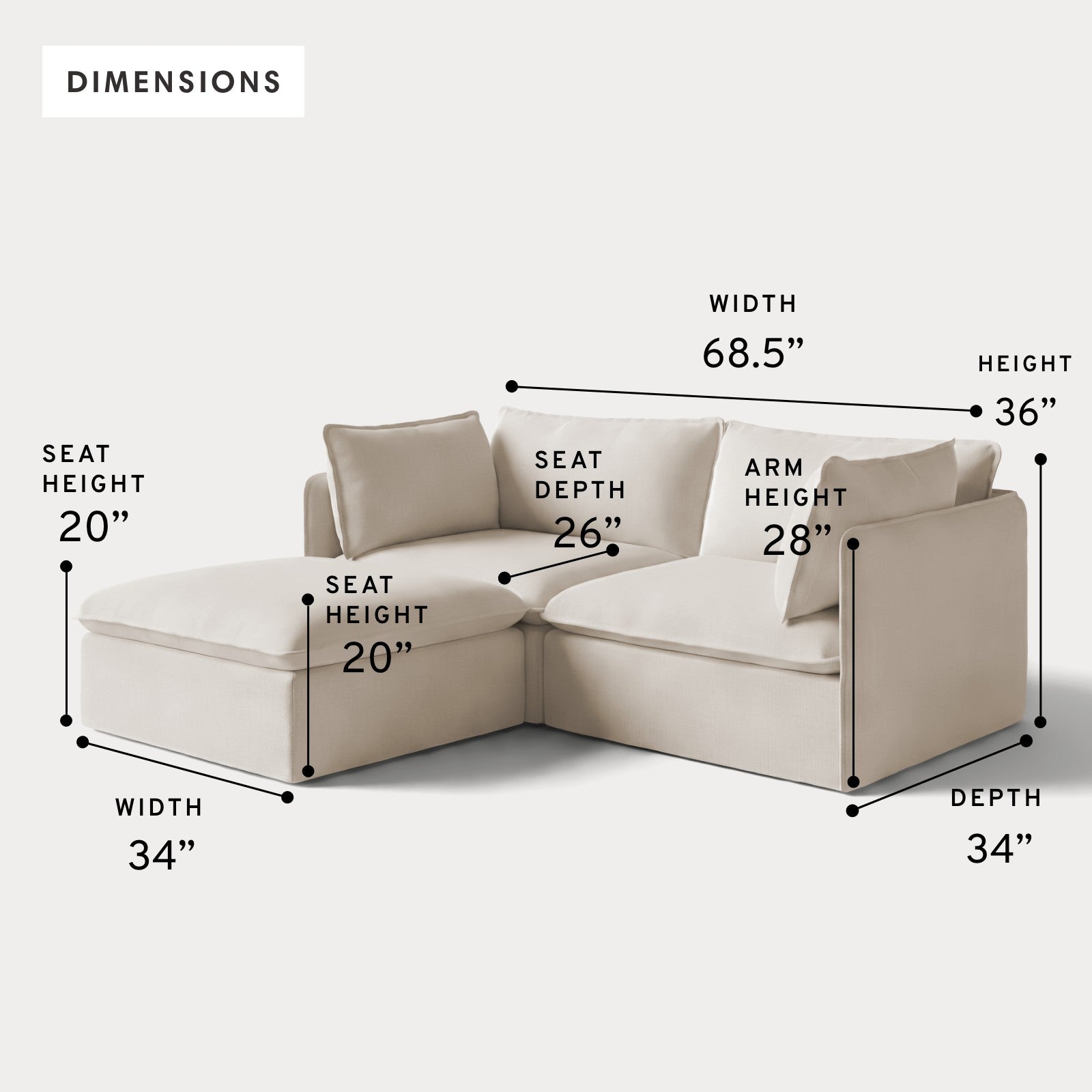 Modular Outdoor Washable 2-Seater Sectional | Nano Slubweave in Chai