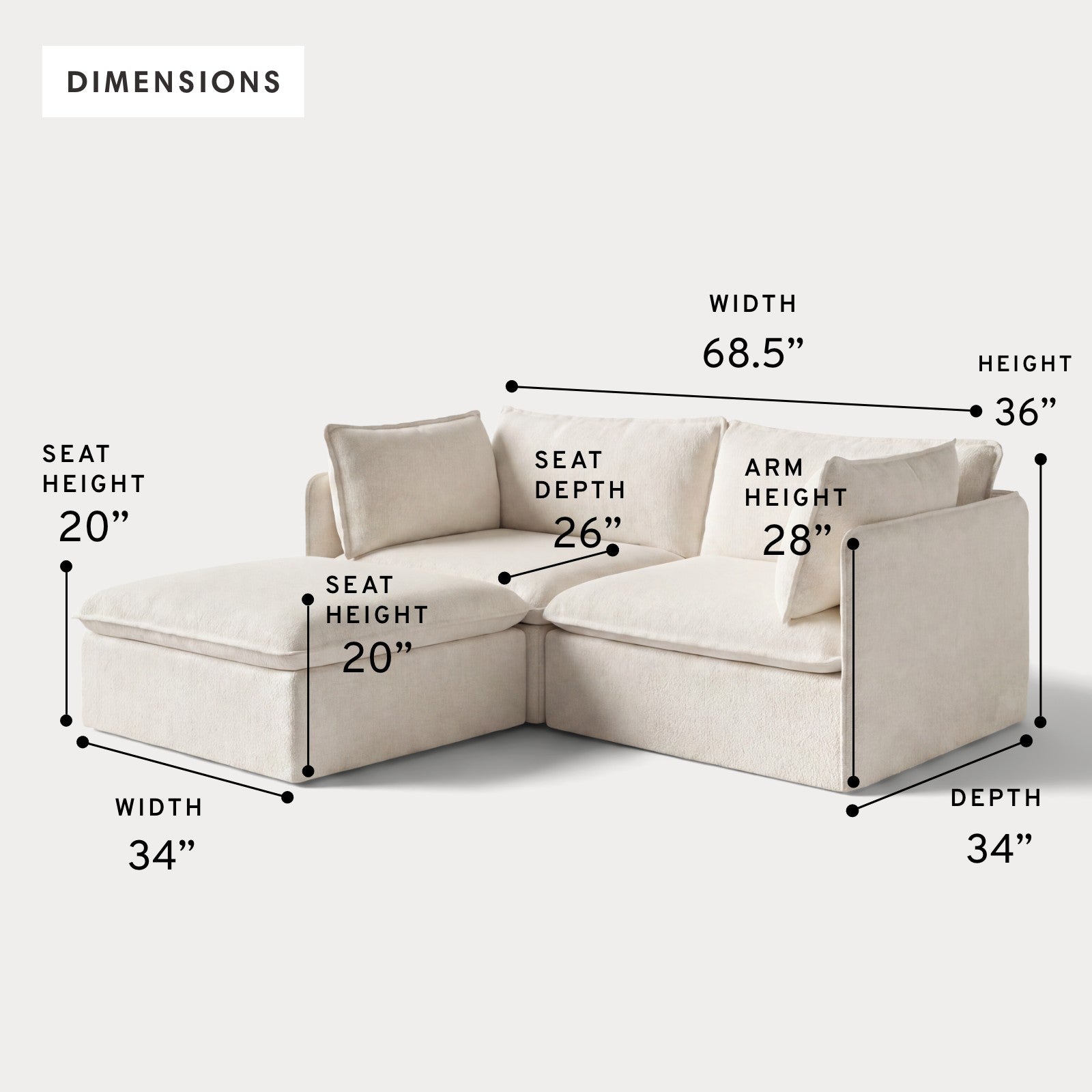 Modular Outdoor Washable 2-Seater Sectional | Alfresco Boucle in Creme