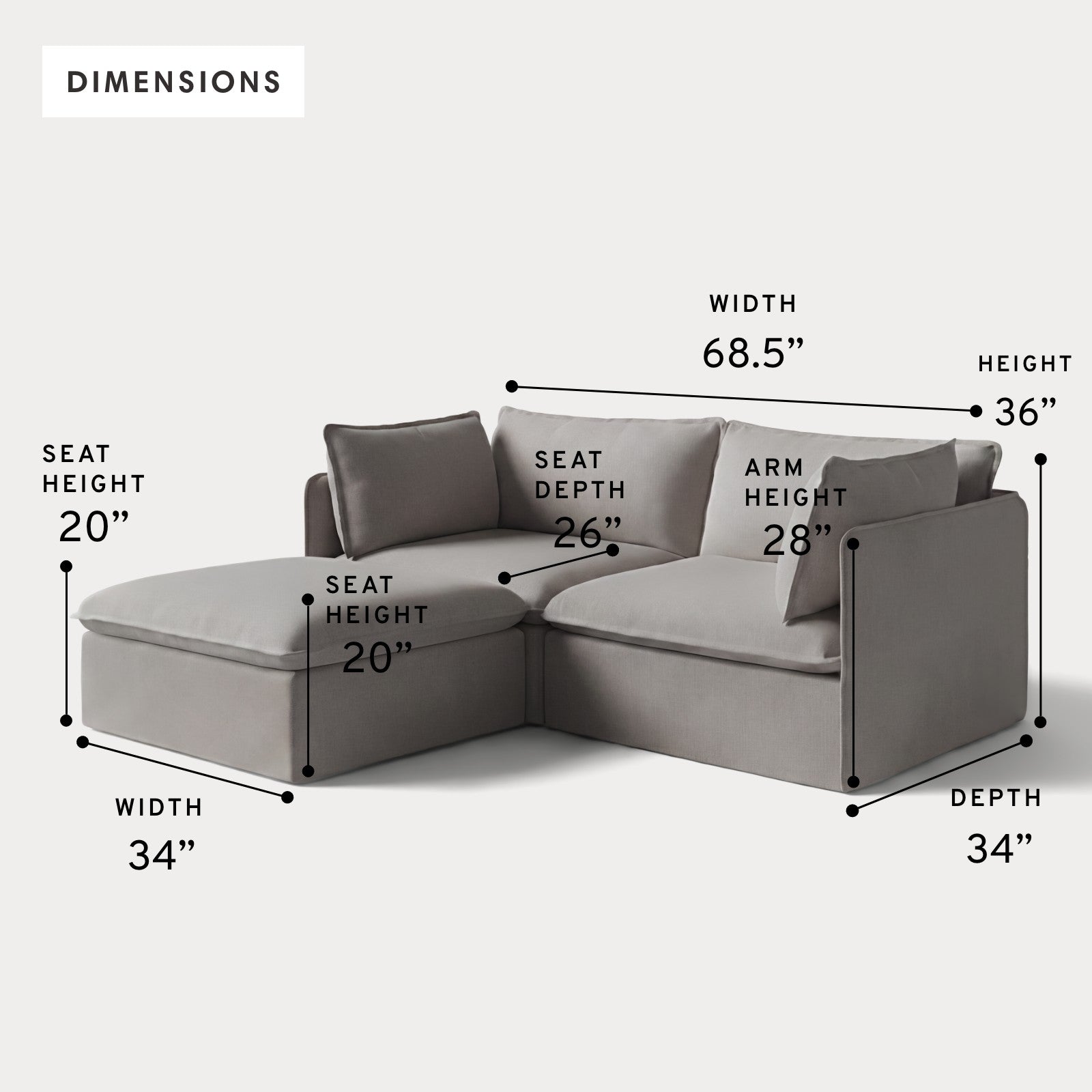Modular Outdoor Washable 2-Seater Sectional | Nano Slubweave in Haze Gray