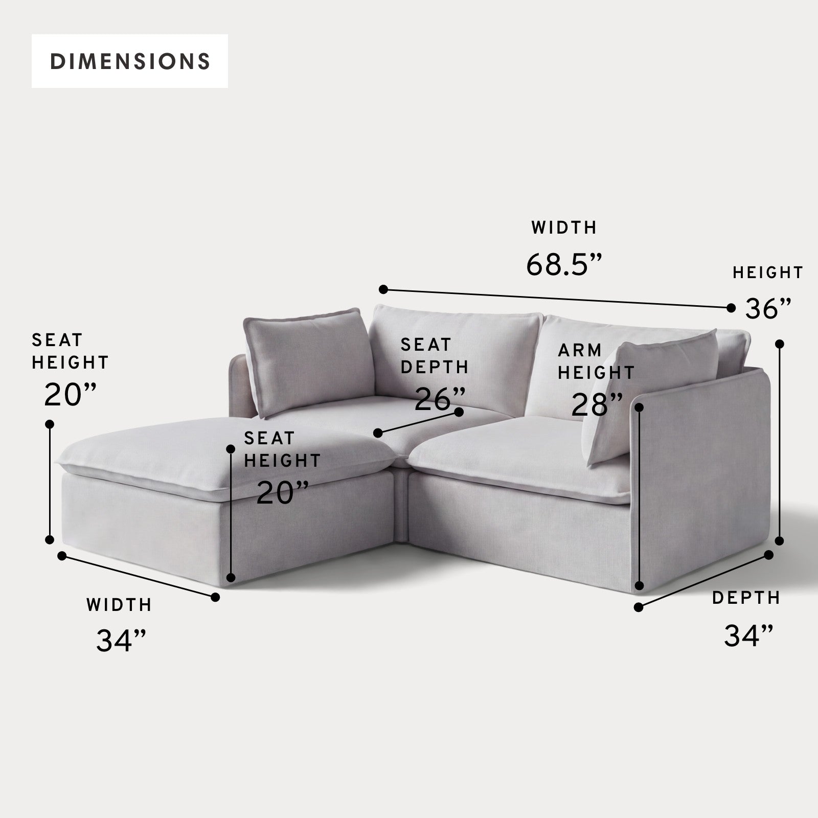 Modular Outdoor Washable 2-Seater Sectional | Nano Slubweave in Mist