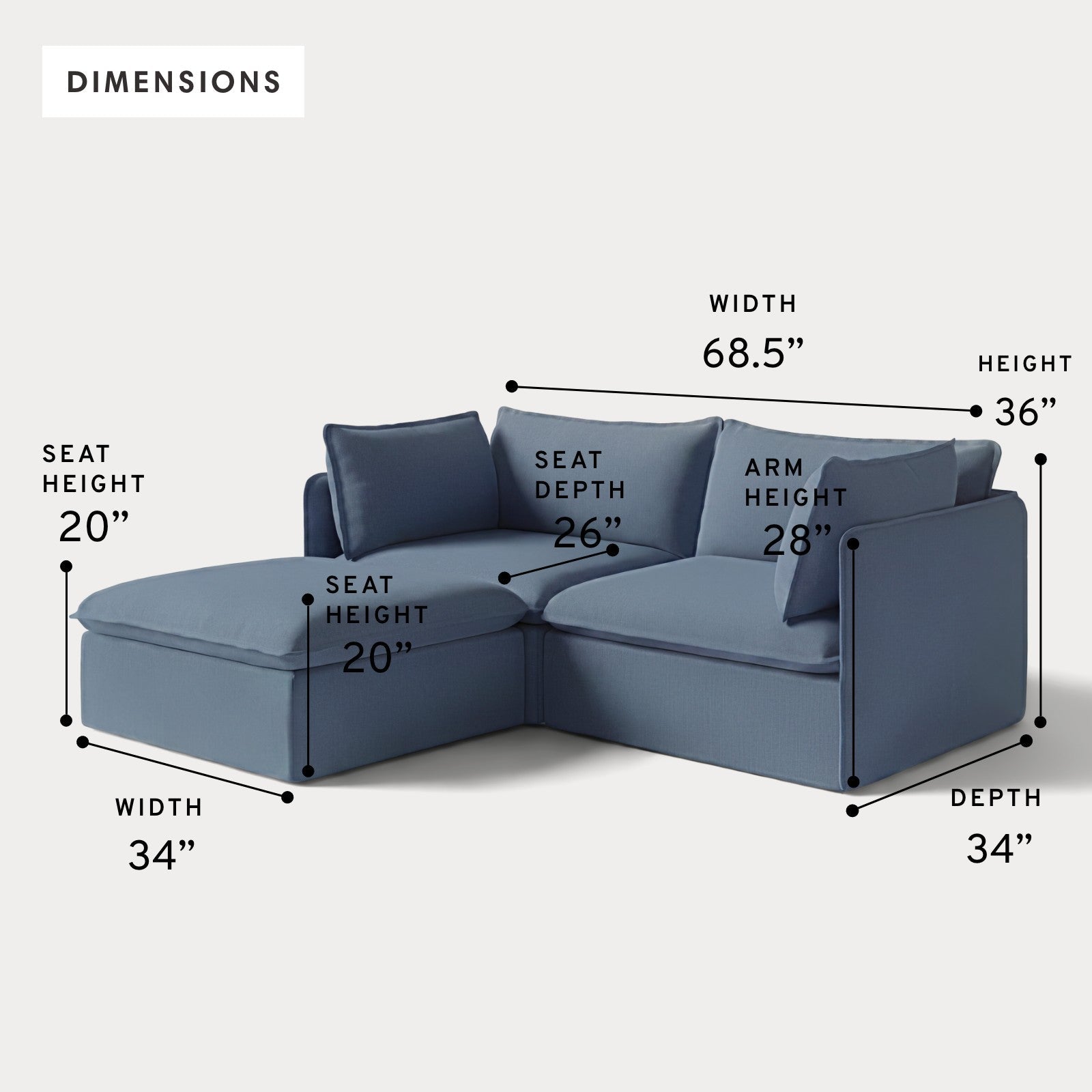 Modular Outdoor Washable 2-Seater Sectional | Classic Canvas in Ocean
