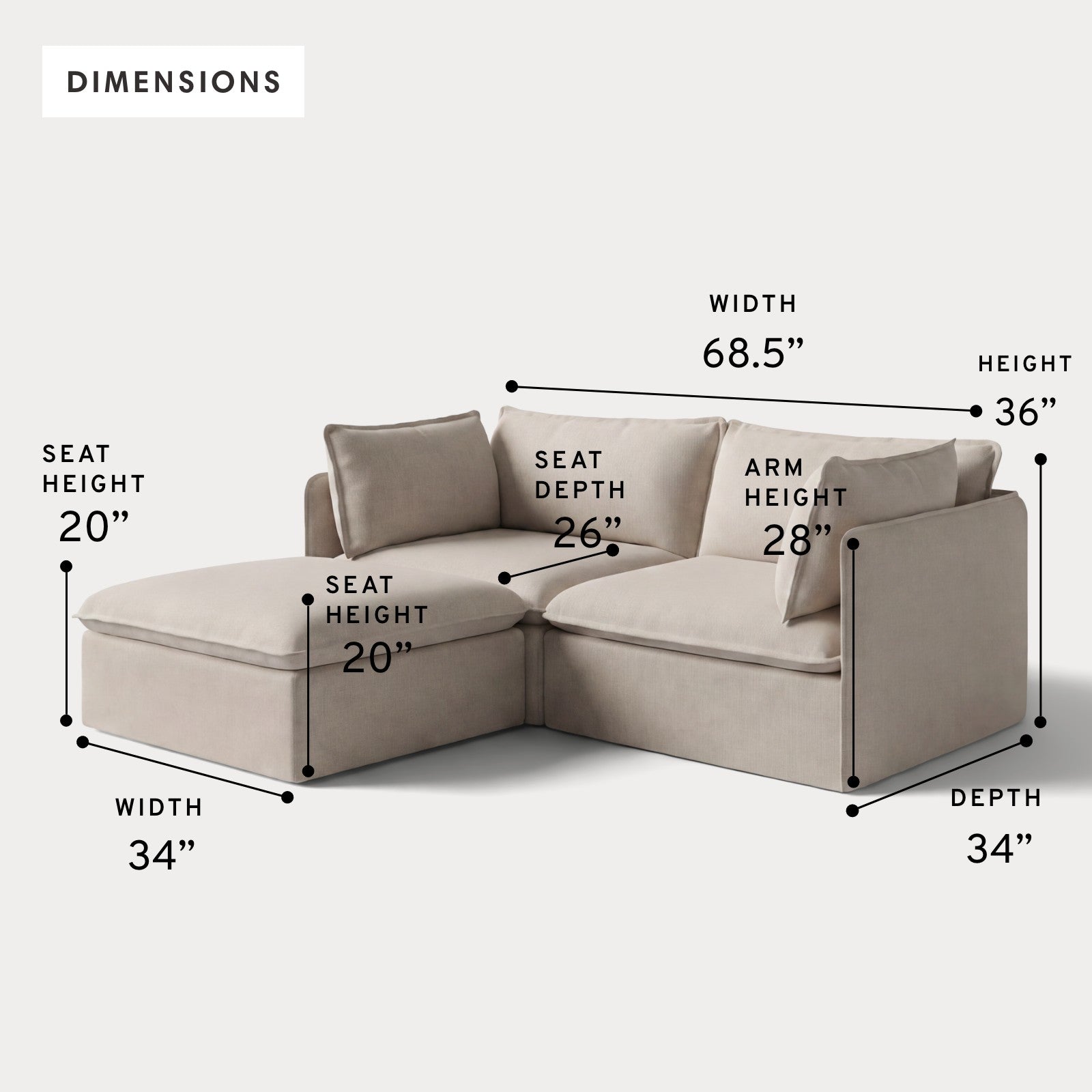 Modular Outdoor Washable 2-Seater Sectional | Classic Canvas in Sand