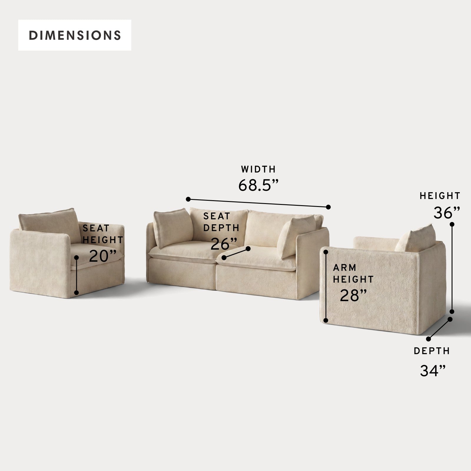 Modular Outdoor Washable 2-Seater Sofa + Armchair Set | Alfresco Boucle in Cashew
