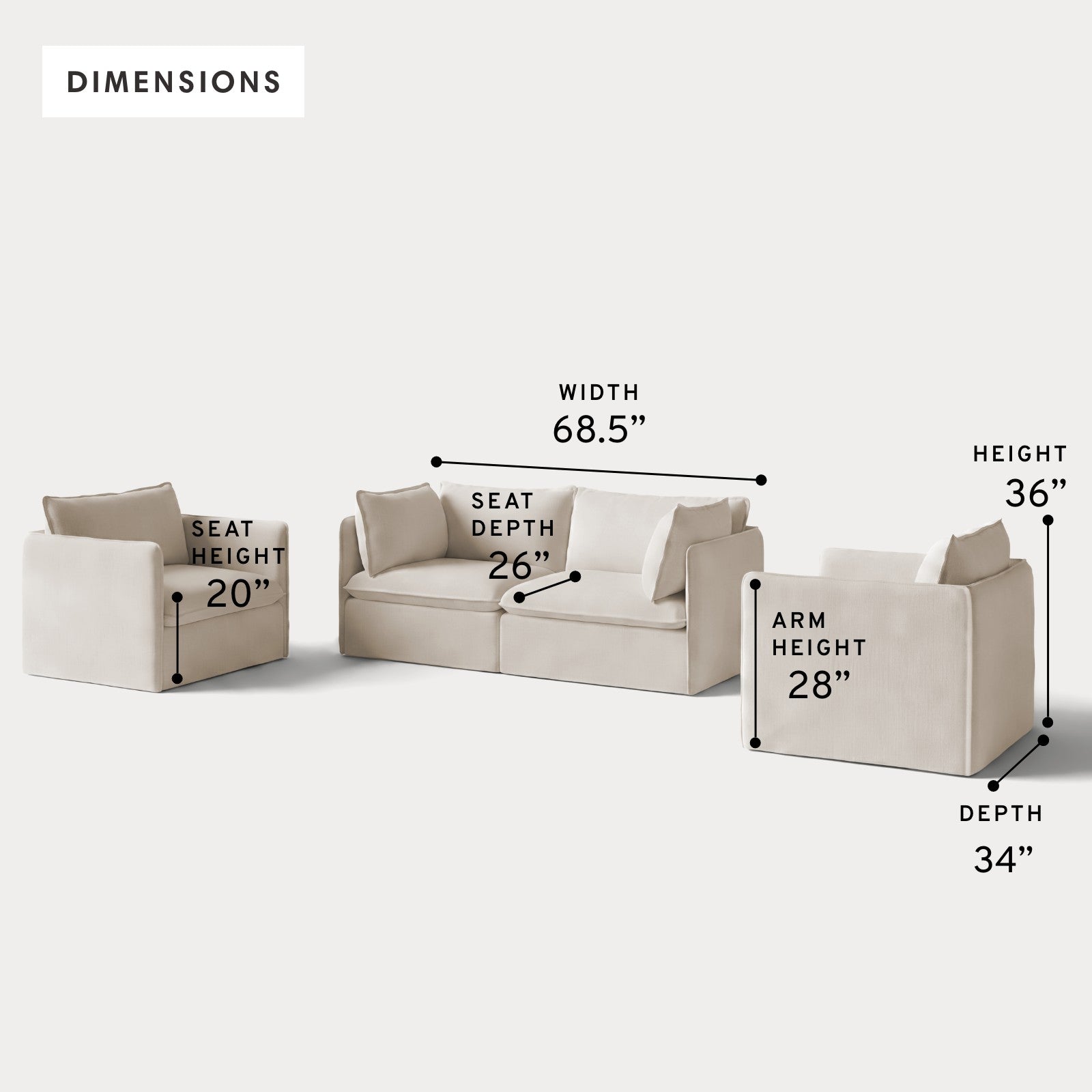Modular Outdoor Washable 2-Seater Sofa + Armchair Set | Nano Slubweave in Chai