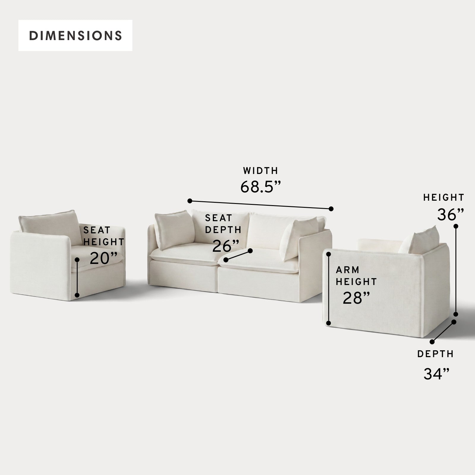 Modular Outdoor Washable 2-Seater Sofa + Armchair Set | Classic Canvas in Cloud