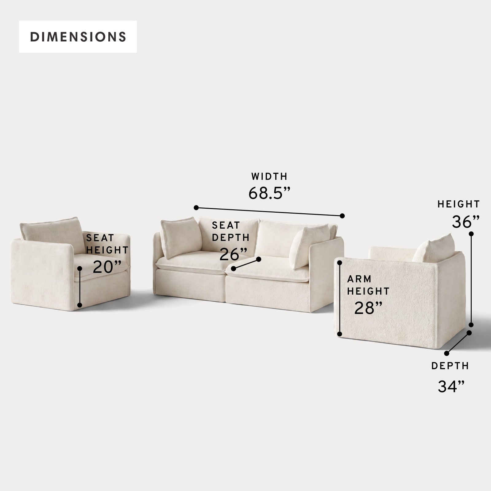 Modular Outdoor Washable 2-Seater Sofa + Armchair Set | Alfresco Boucle in Creme