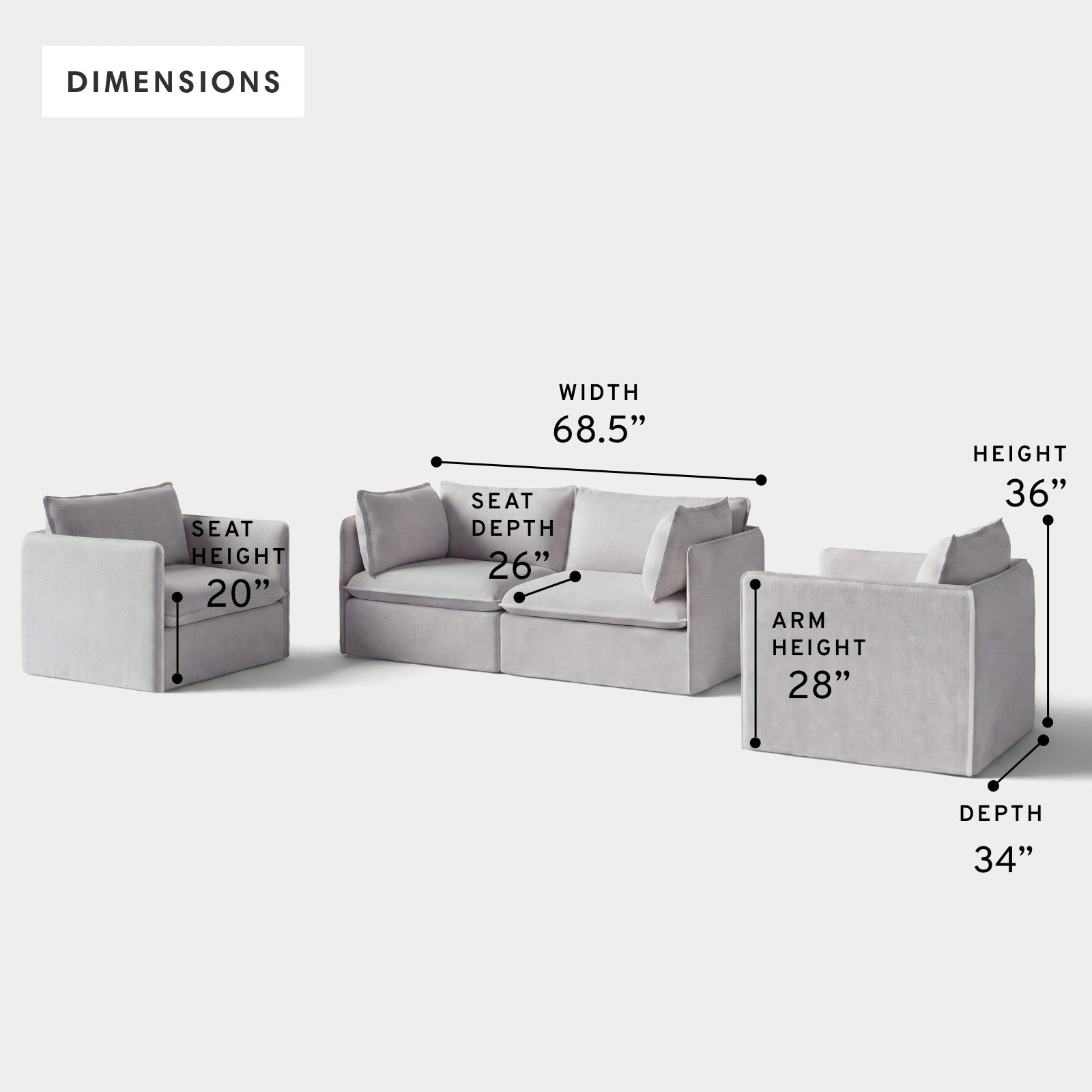 Modular Outdoor Washable 2-Seater Sofa + Armchair Set | Nano Slubweave in Mist