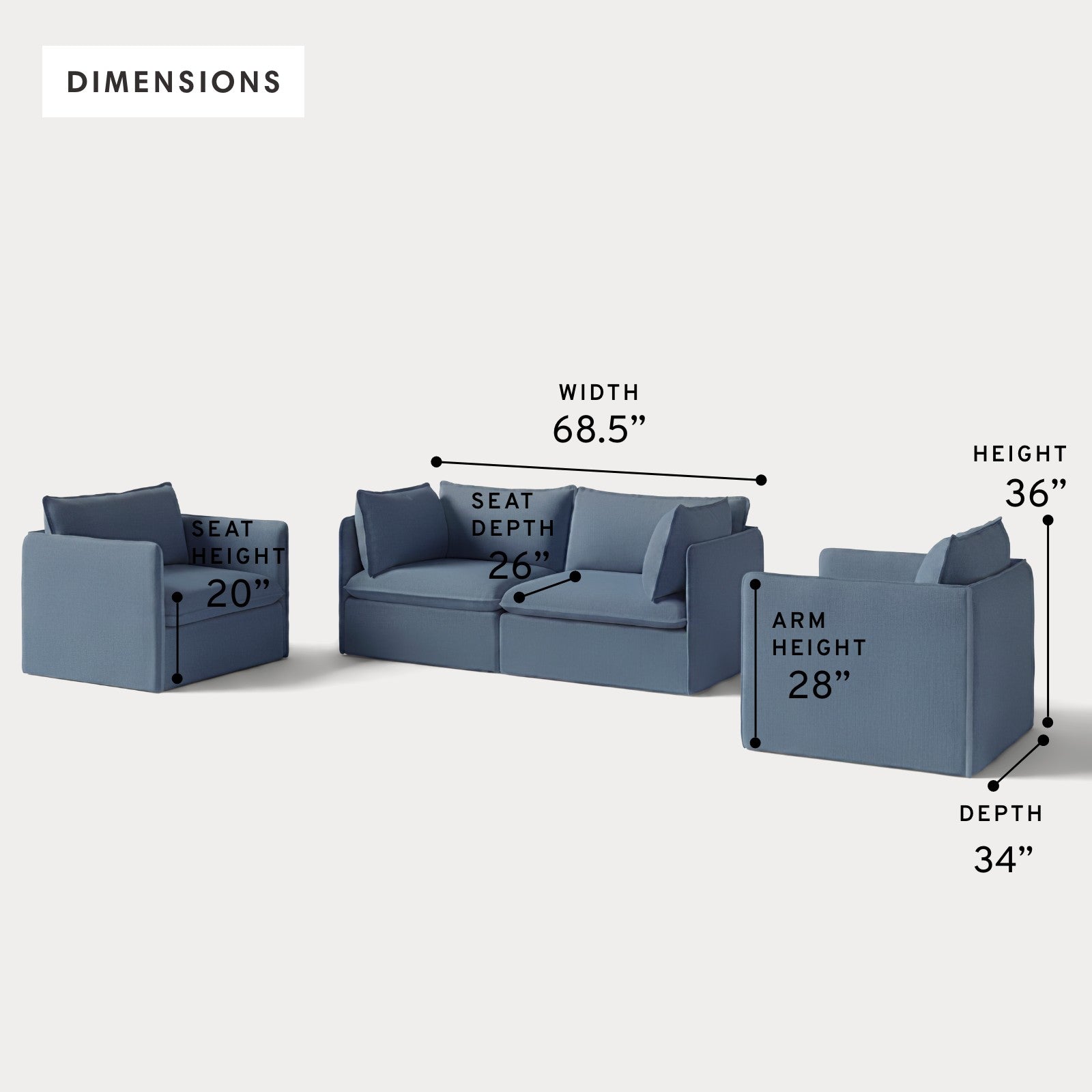 Modular Outdoor Washable 2-Seater Sofa + Armchair Set | Classic Canvas in Ocean