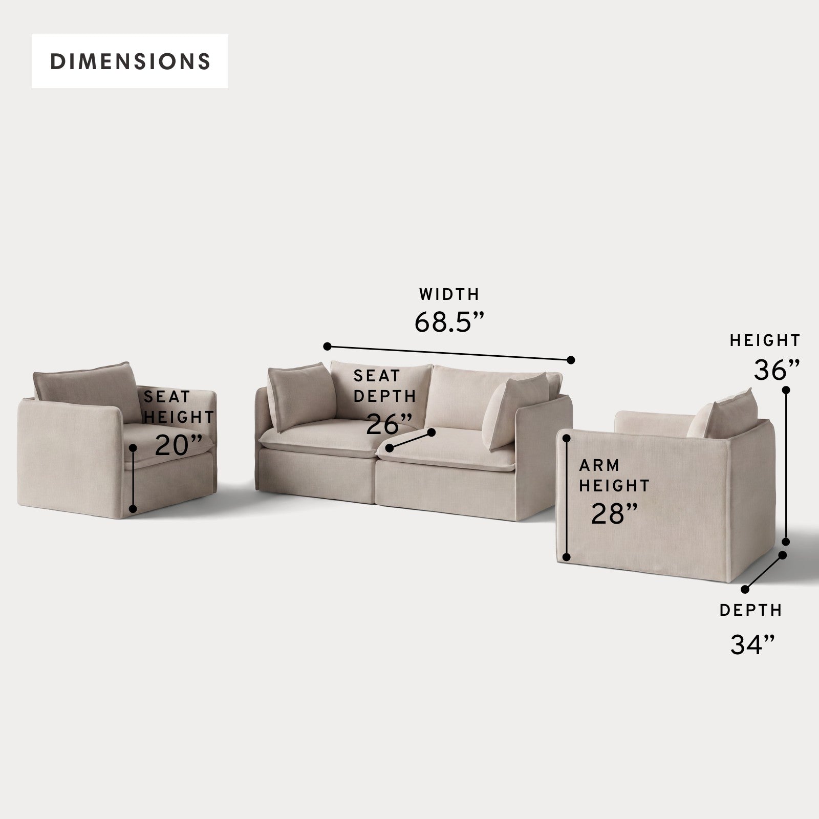 Modular Outdoor Washable 2-Seater Sofa + Armchair Set | Classic Canvas in Sand