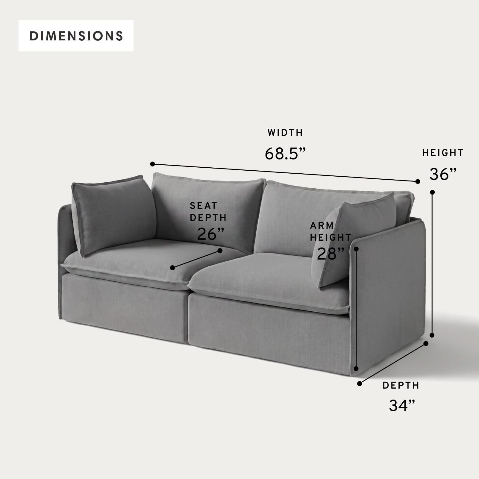 Modular Outdoor Washable 2-Seater | Classic Canvas in Stone Gray