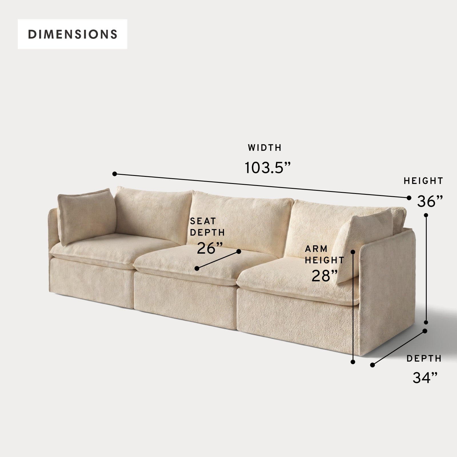 Modular Outdoor Washable 3-Seater | Alfresco Boucle in Cashew