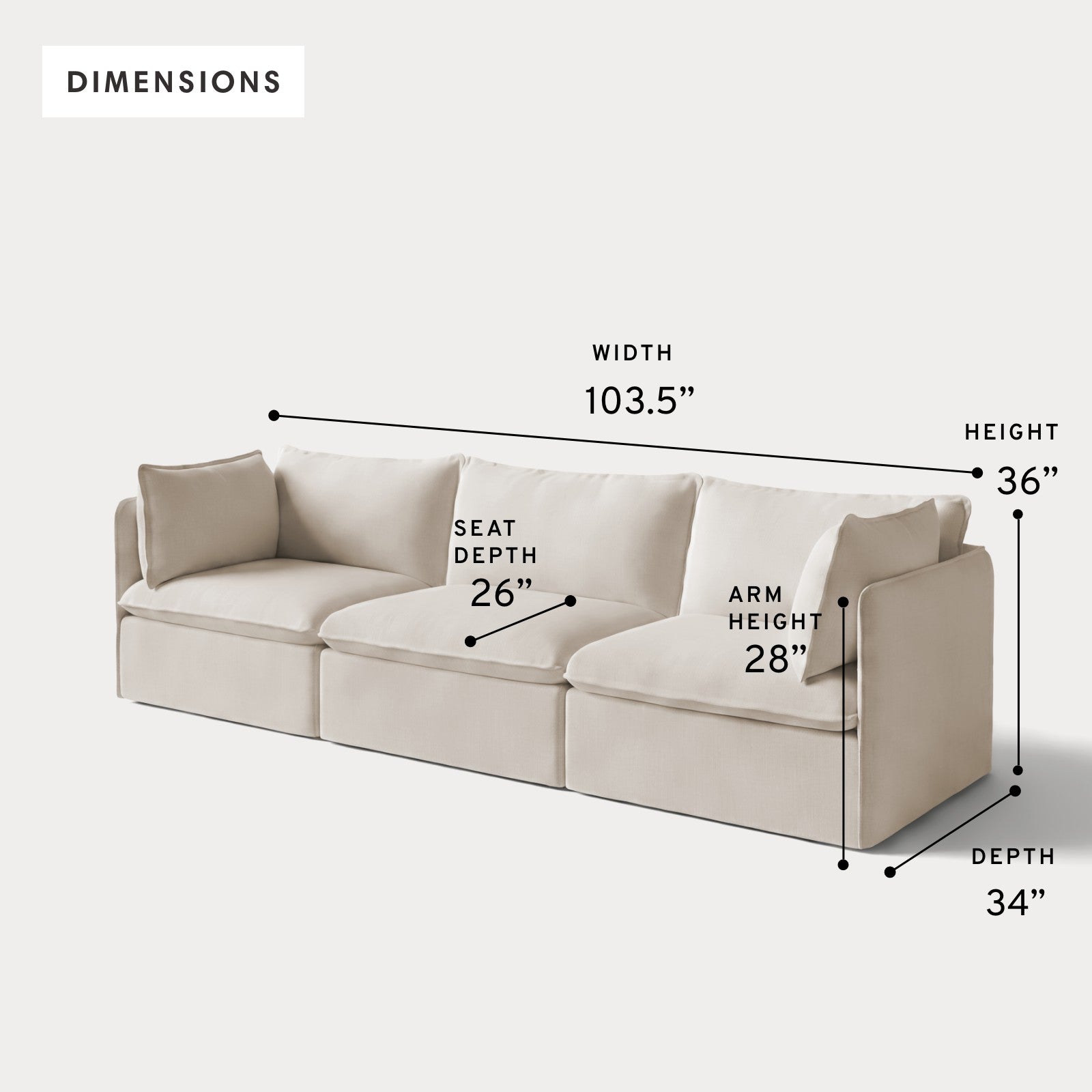 Modular Outdoor Washable 3-Seater | Nano Slubweave in Chai