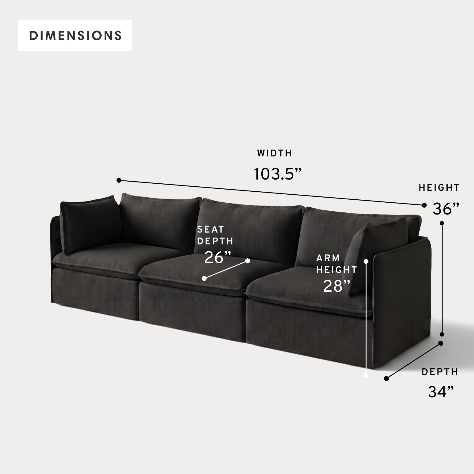 Modular Outdoor Washable 3-Seater | Classic Canvas in Charcoal