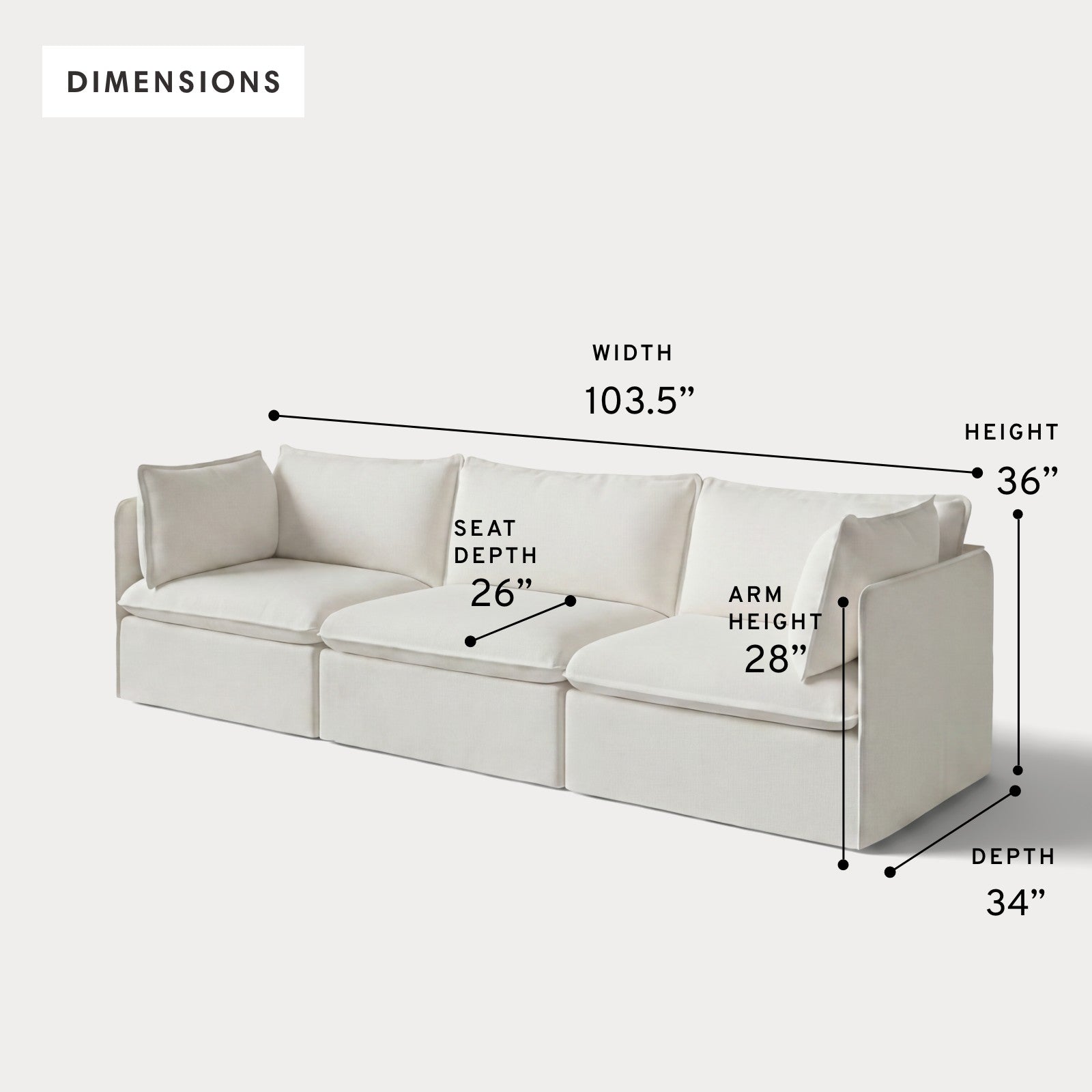 Modular Outdoor Washable 3-Seater | Classic Canvas in Cloud