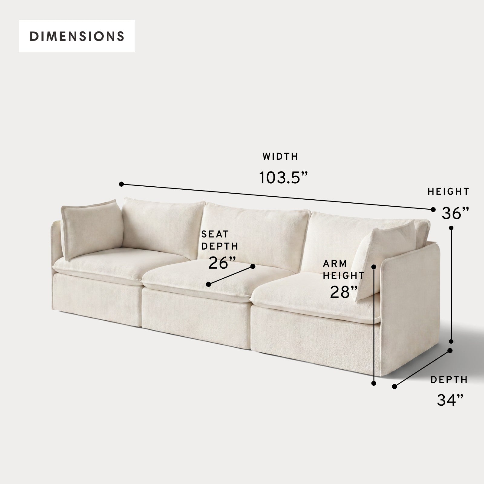 Modular Outdoor Washable 3-Seater | Alfresco Boucle in Creme