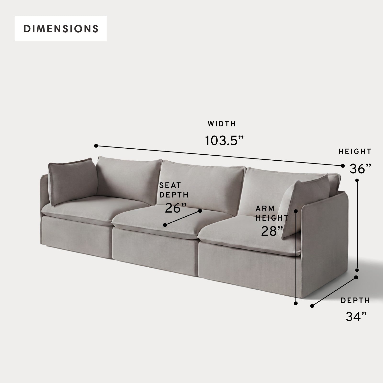 Modular Outdoor Washable 3-Seater | Nano Slubweave in Haze Gray