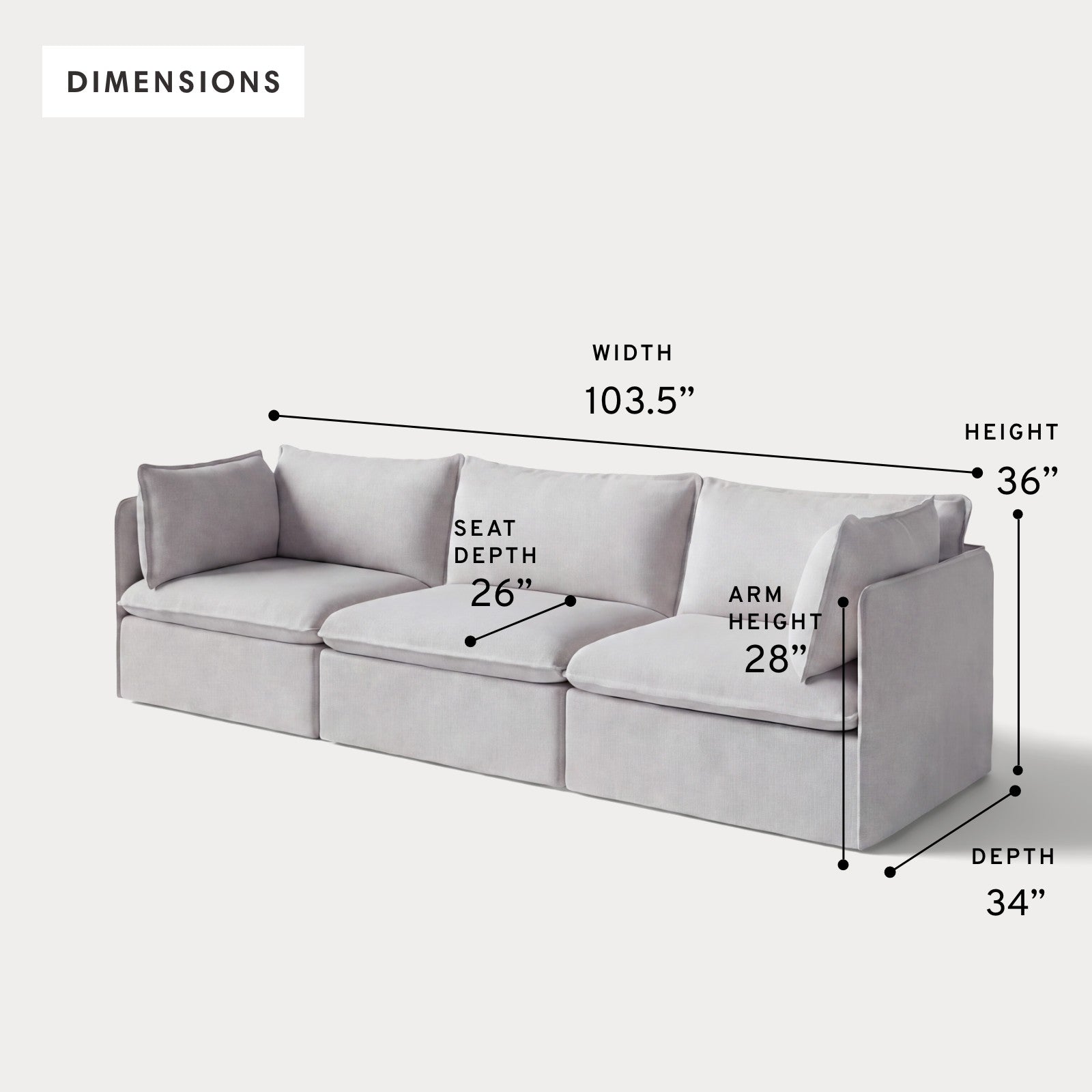 Modular Outdoor Washable 3-Seater | Nano Slubweave in Mist