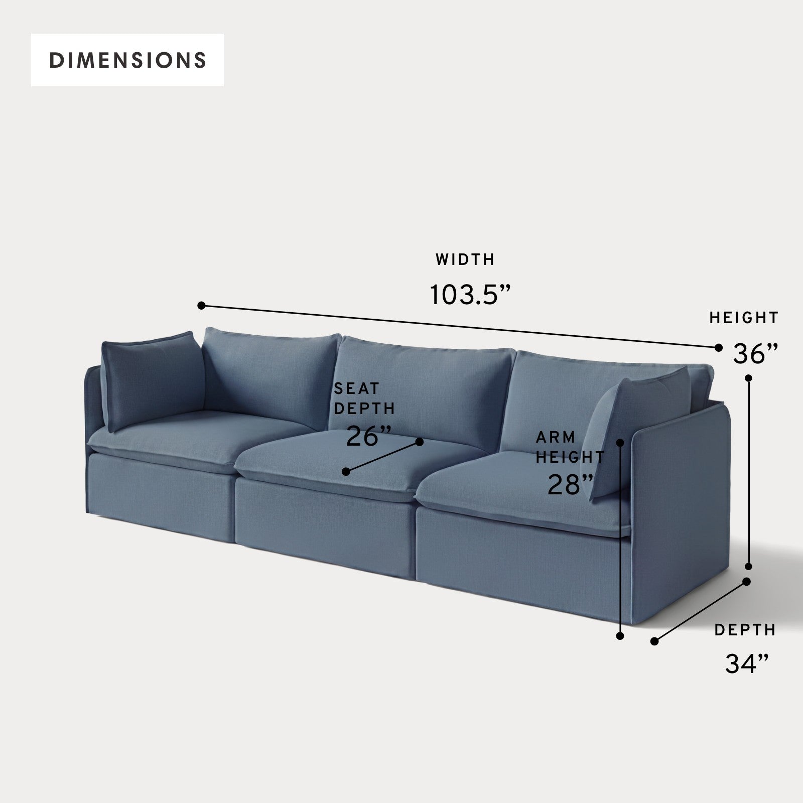 Modular Outdoor Washable 3-Seater | Classic Canvas in Ocean