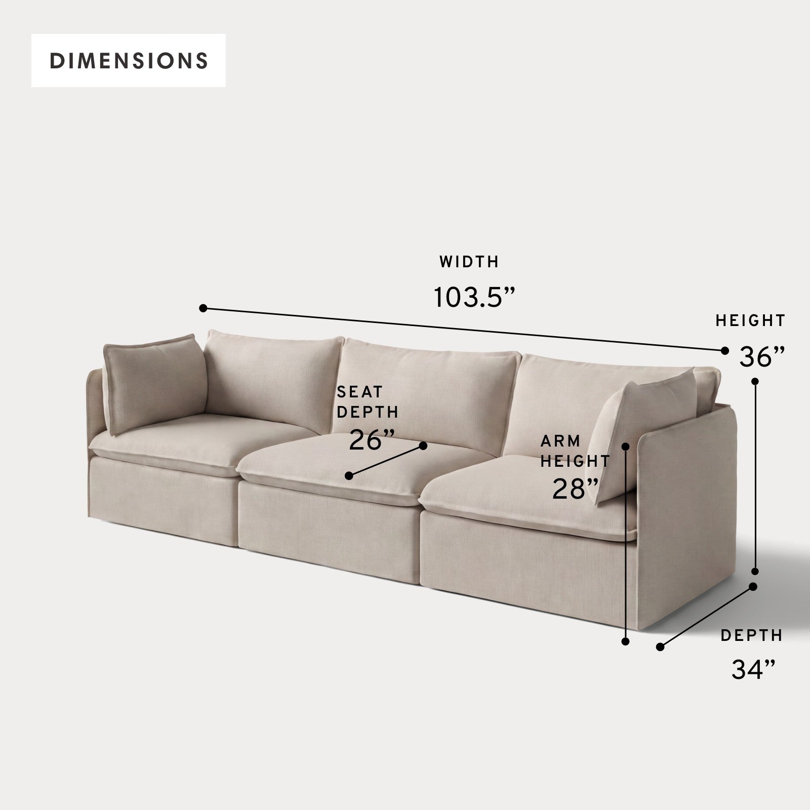 Modular Outdoor Washable 3-Seater | Classic Canvas in Sand