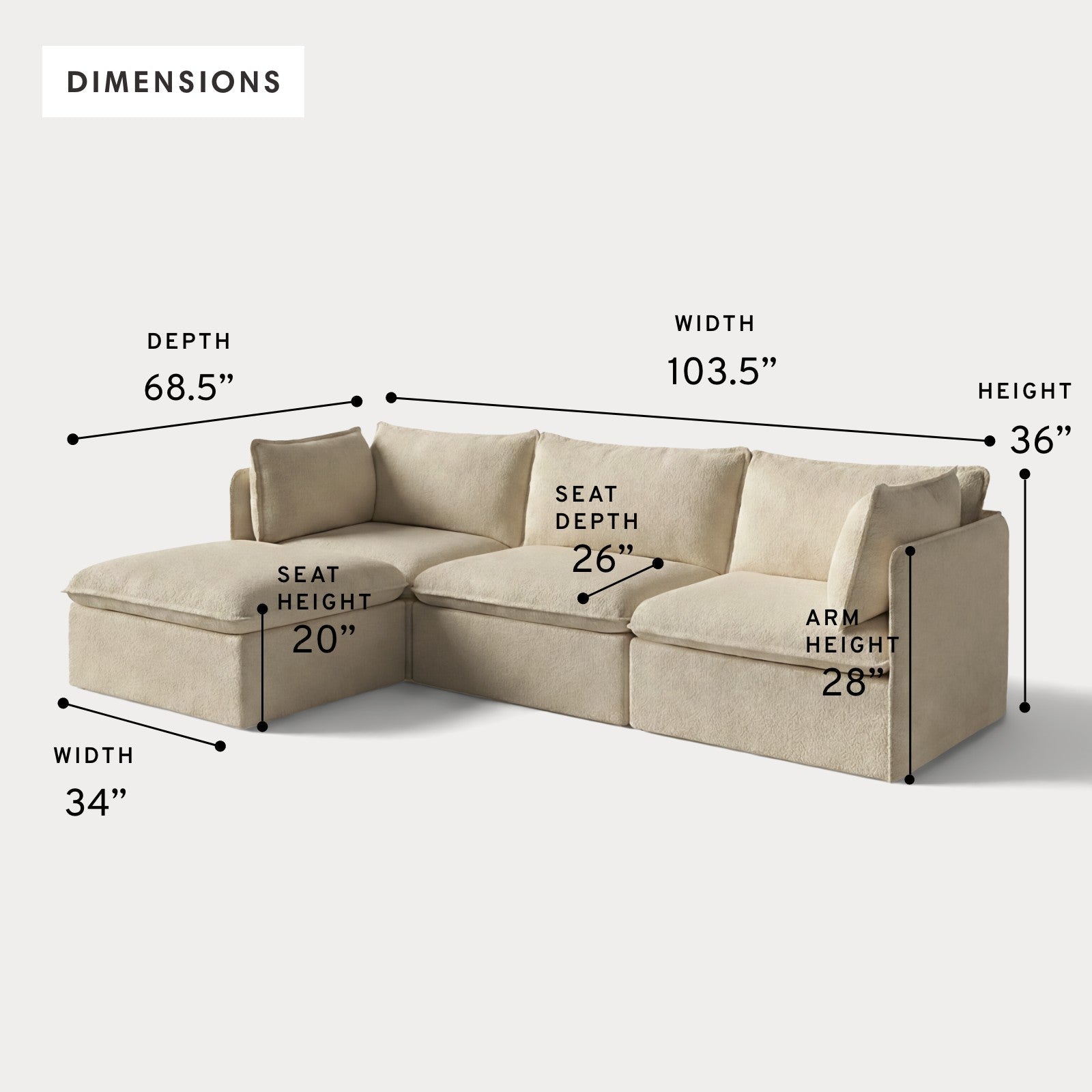 Modular Outdoor Washable 3-Seater Sectional | Alfresco Boucle in Cashew