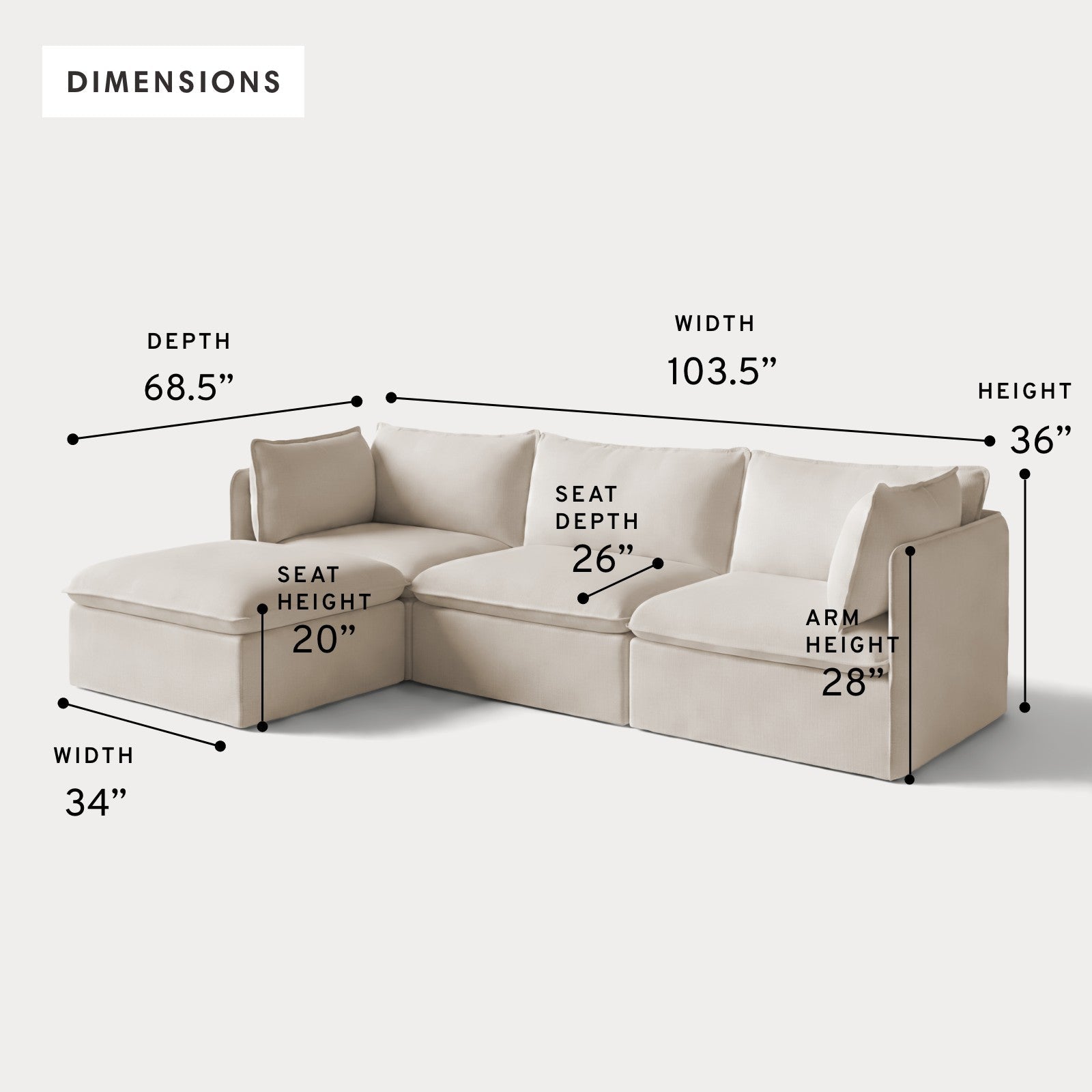 Modular Outdoor Washable 3-Seater Sectional | Nano Slubweave in Chai
