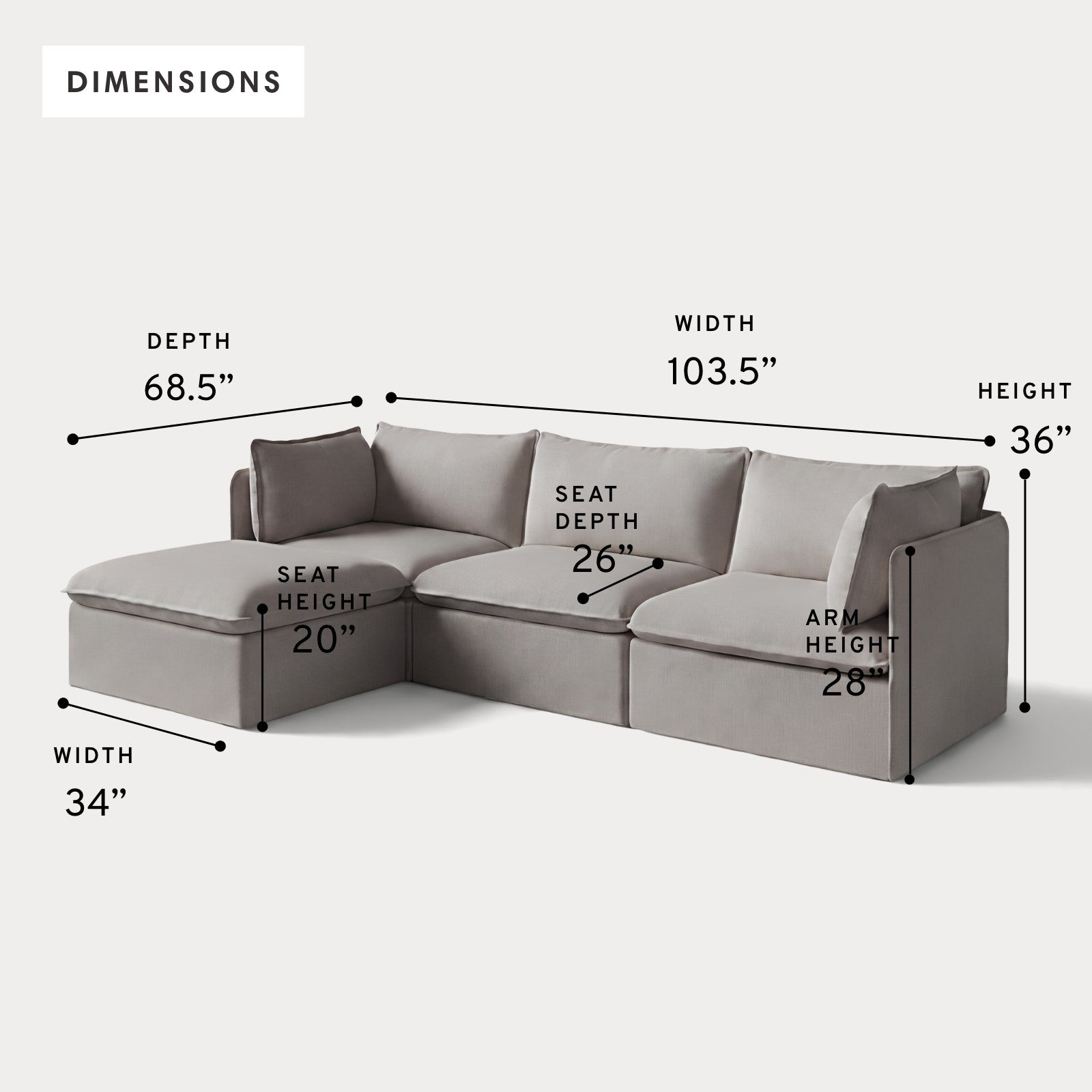 Modular Outdoor Washable 3-Seater Sectional | Nano Slubweave in Haze Gray