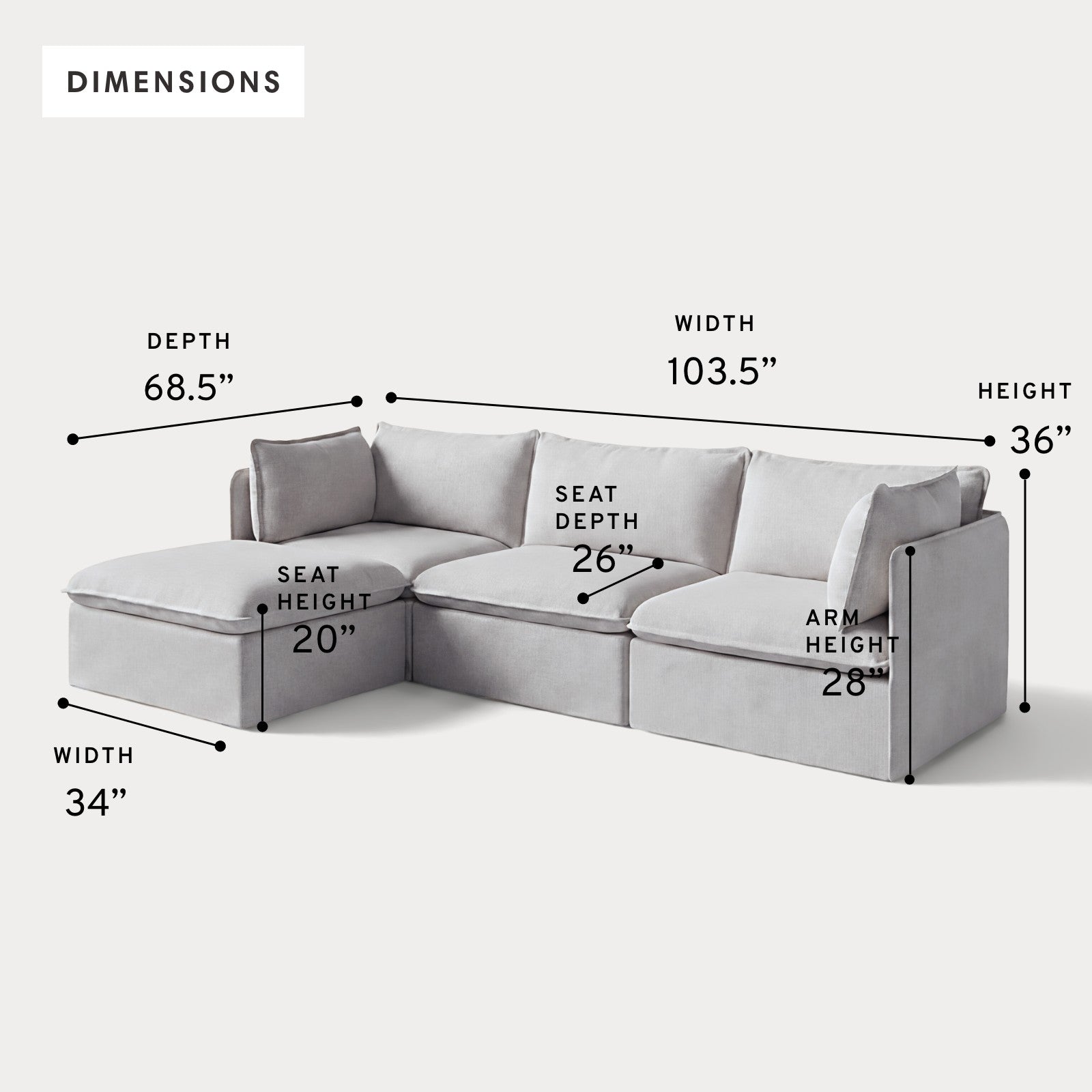 Modular Outdoor Washable 3-Seater Sectional | Nano Slubweave in Mist