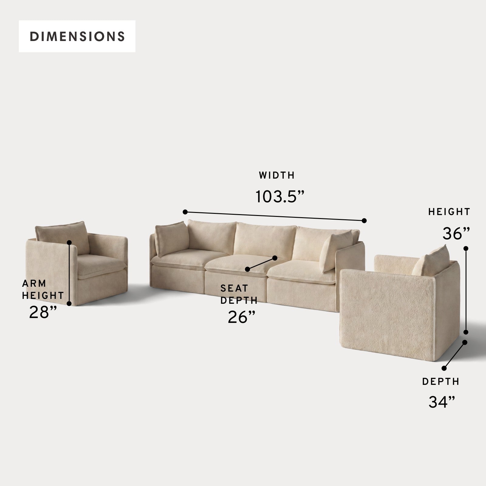 Modular Outdoor Washable 3-Seater Sofa + Armchair Set | Alfresco Boucle in Cashew