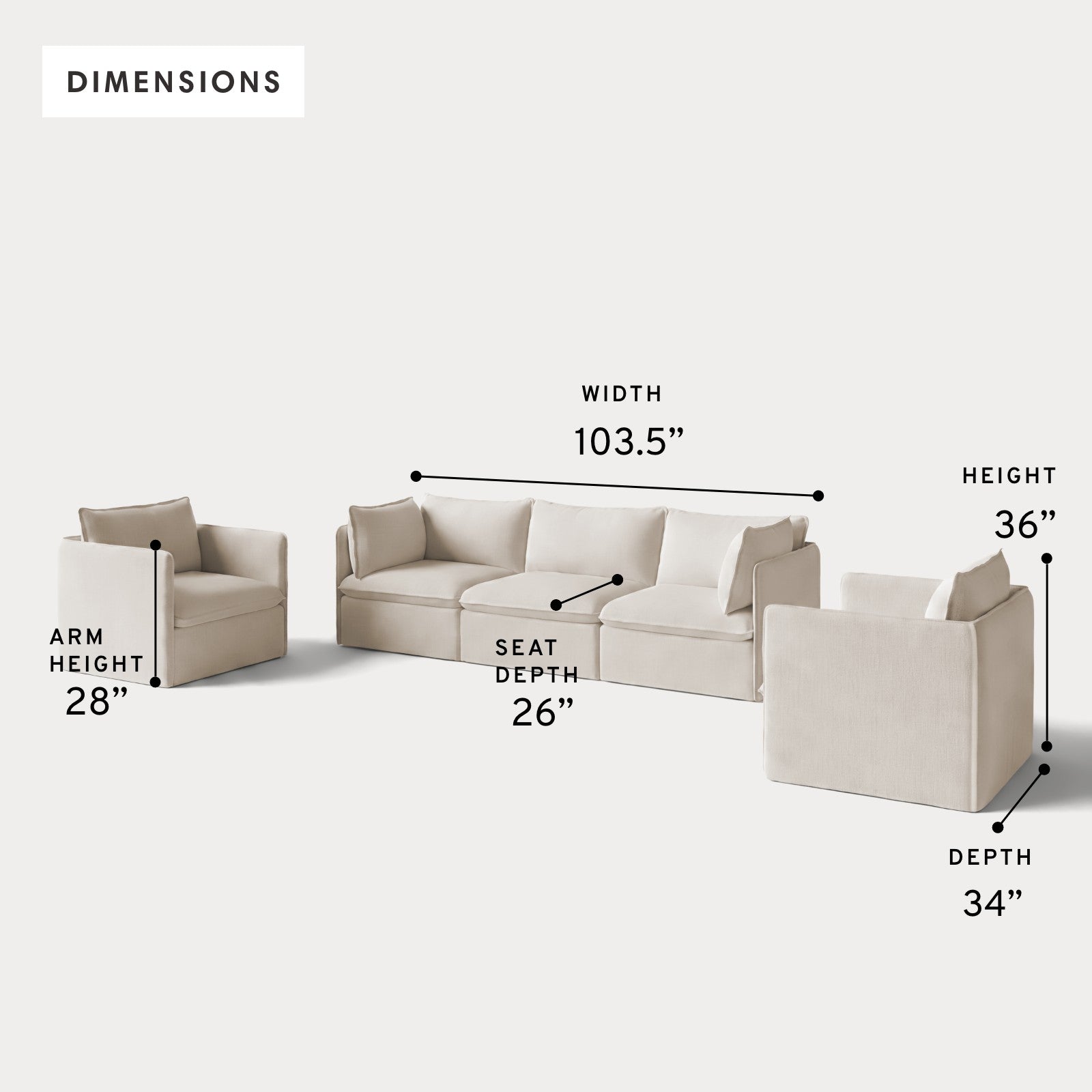 Modular Outdoor Washable 3-Seater Sofa + Armchair Set | Nano Slubweave in Chai