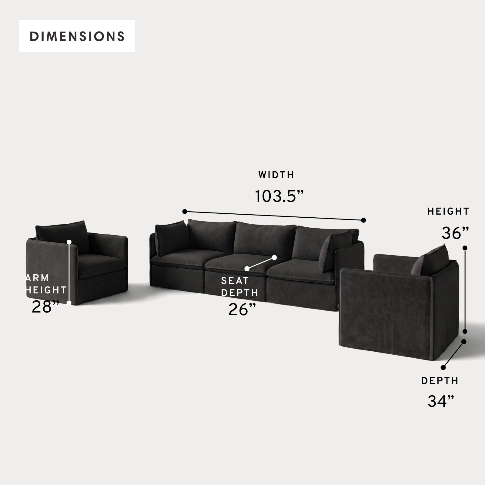 Modular Outdoor Washable 3-Seater Sofa + Armchair Set | Classic Canvas in Charcoal