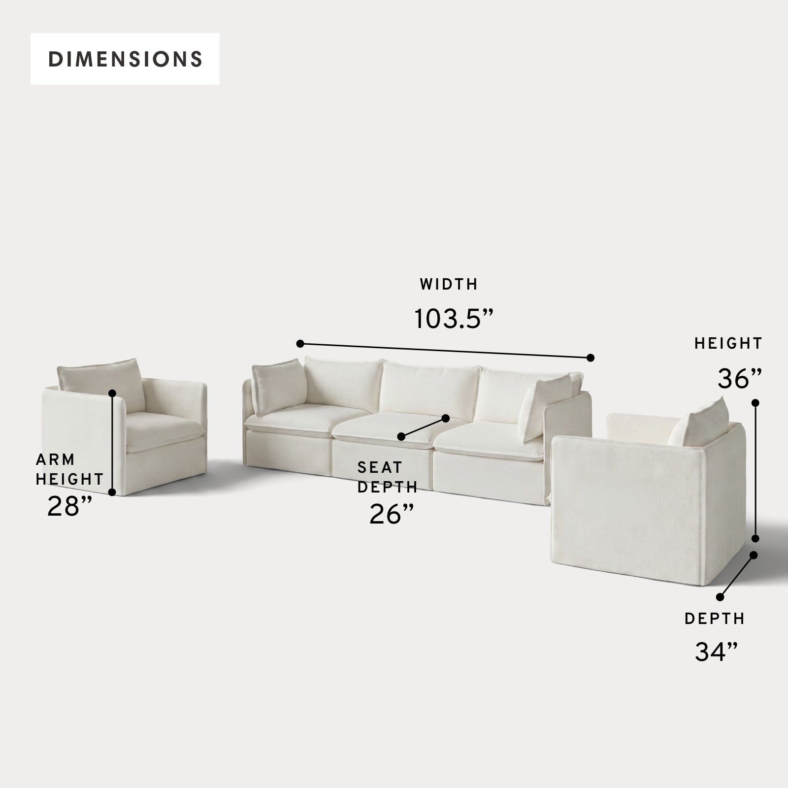 Modular Outdoor Washable 3-Seater Sofa + Armchair Set | Classic Canvas in Cloud
