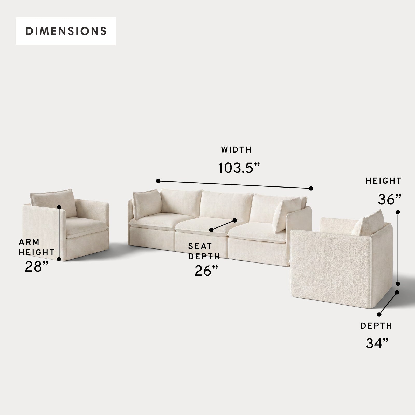 Modular Outdoor Washable 3-Seater Sofa + Armchair Set | Alfresco Boucle in Creme