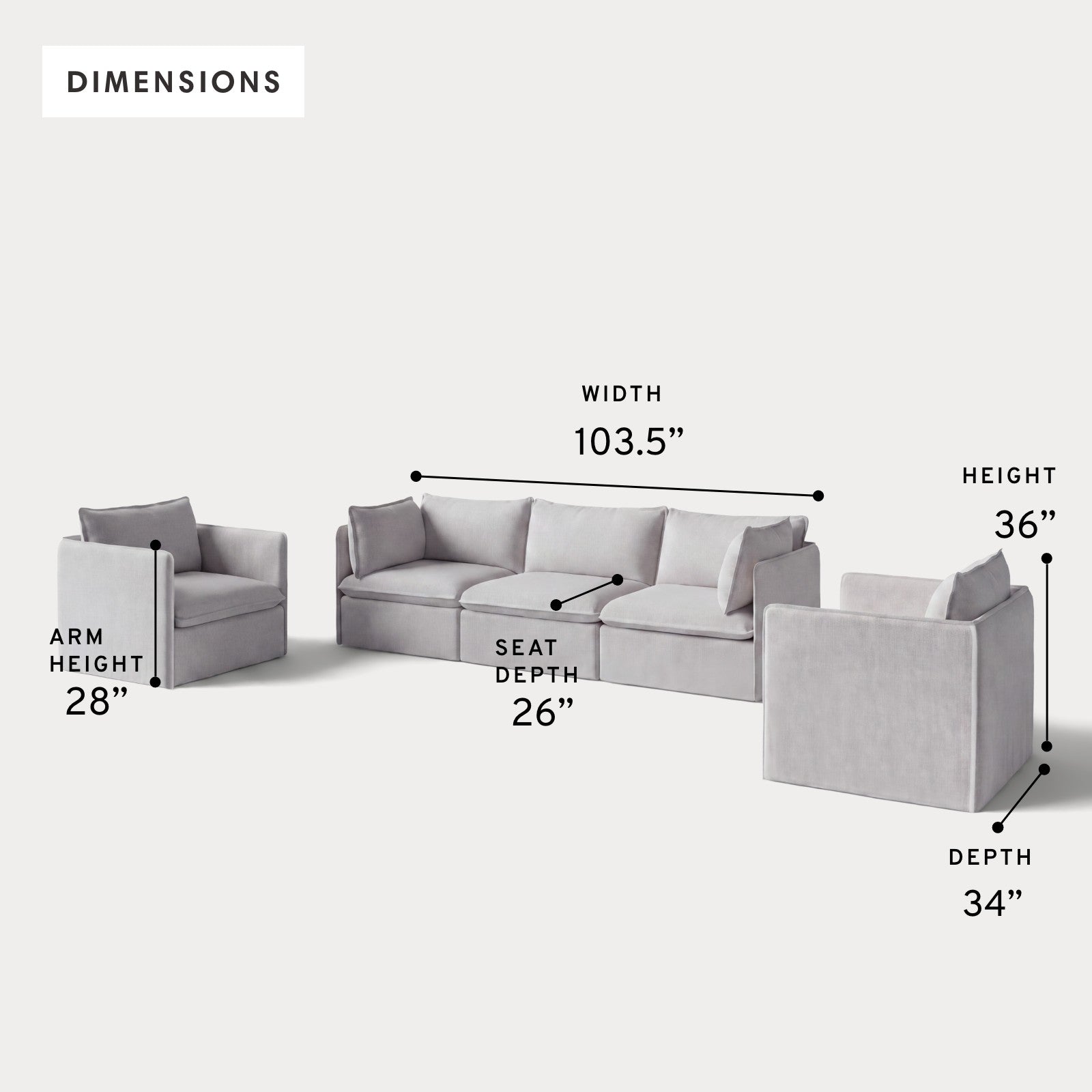 Modular Outdoor Washable 3-Seater Sofa + Armchair Set | Nano Slubweave in Mist
