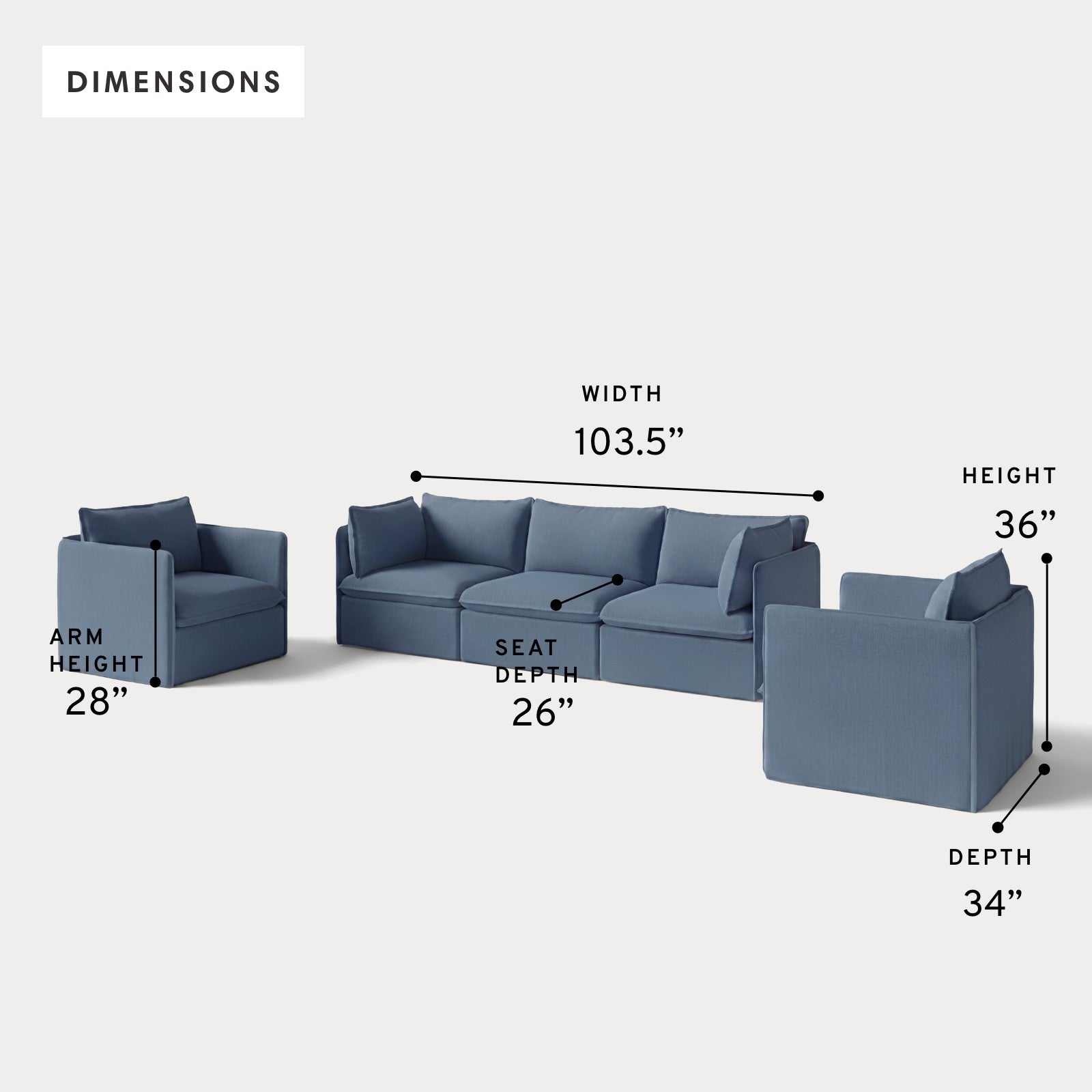 Modular Outdoor Washable 3-Seater Sofa + Armchair Set | Classic Canvas in Ocean